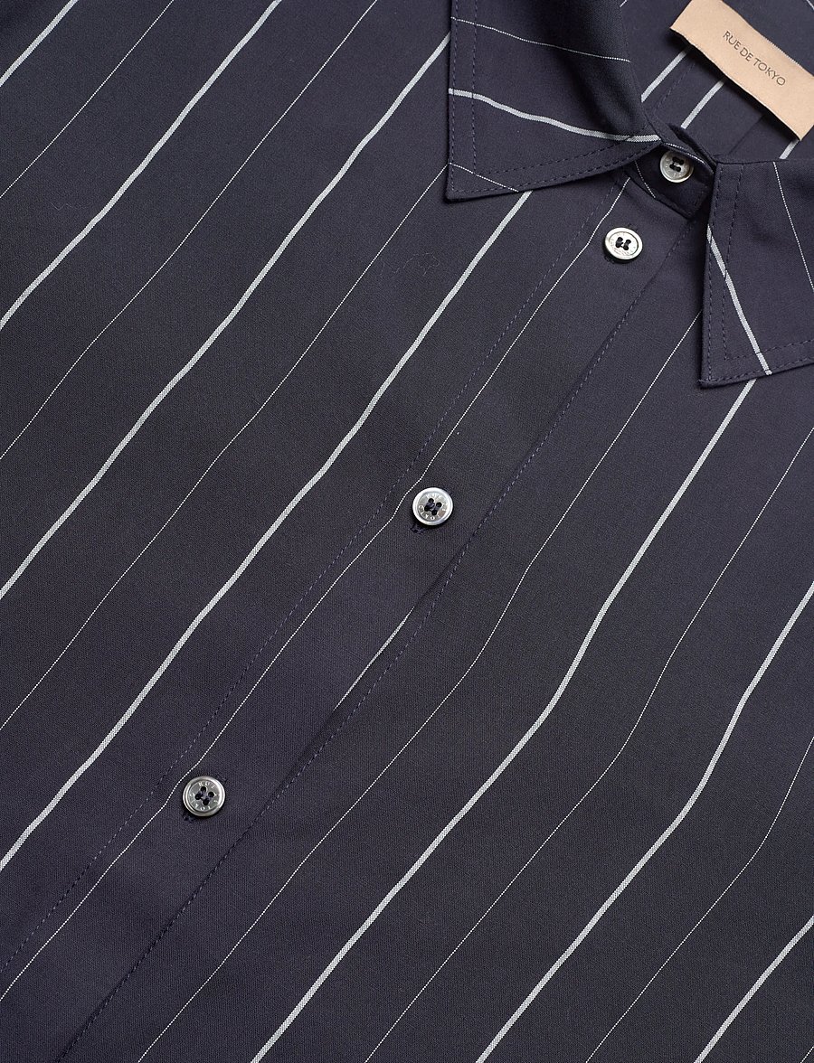 Rue de Tokyo - SEIRA STRIPED TENCEL - chemises en jeans - dark navy stripe - 2