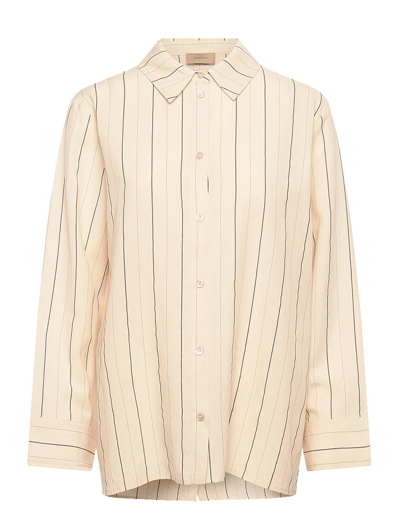 Rue de Tokyo - SEIRA STRIPED TENCEL - langärmlige hemden - ecru black stripe - 0