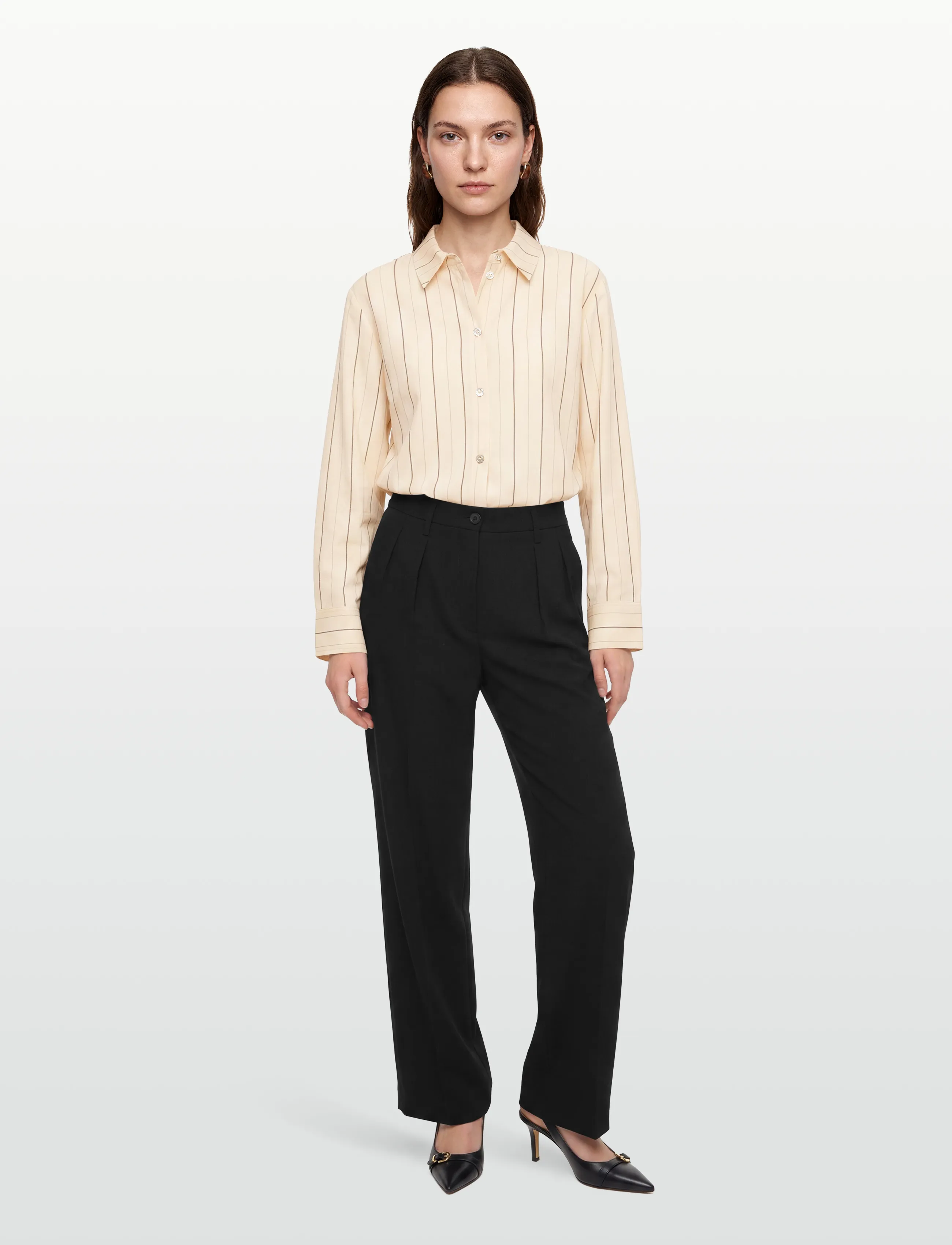 Rue de Tokyo - SEIRA STRIPED TENCEL - langermede skjorter - ecru black stripe - 0