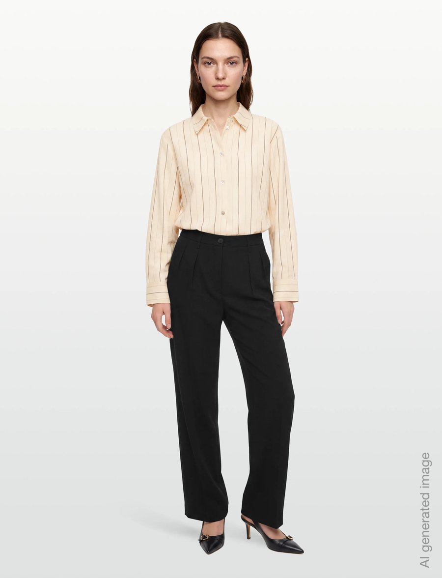 Rue de Tokyo - SEIRA STRIPED TENCEL - langærmede skjorter - ecru black stripe - 0