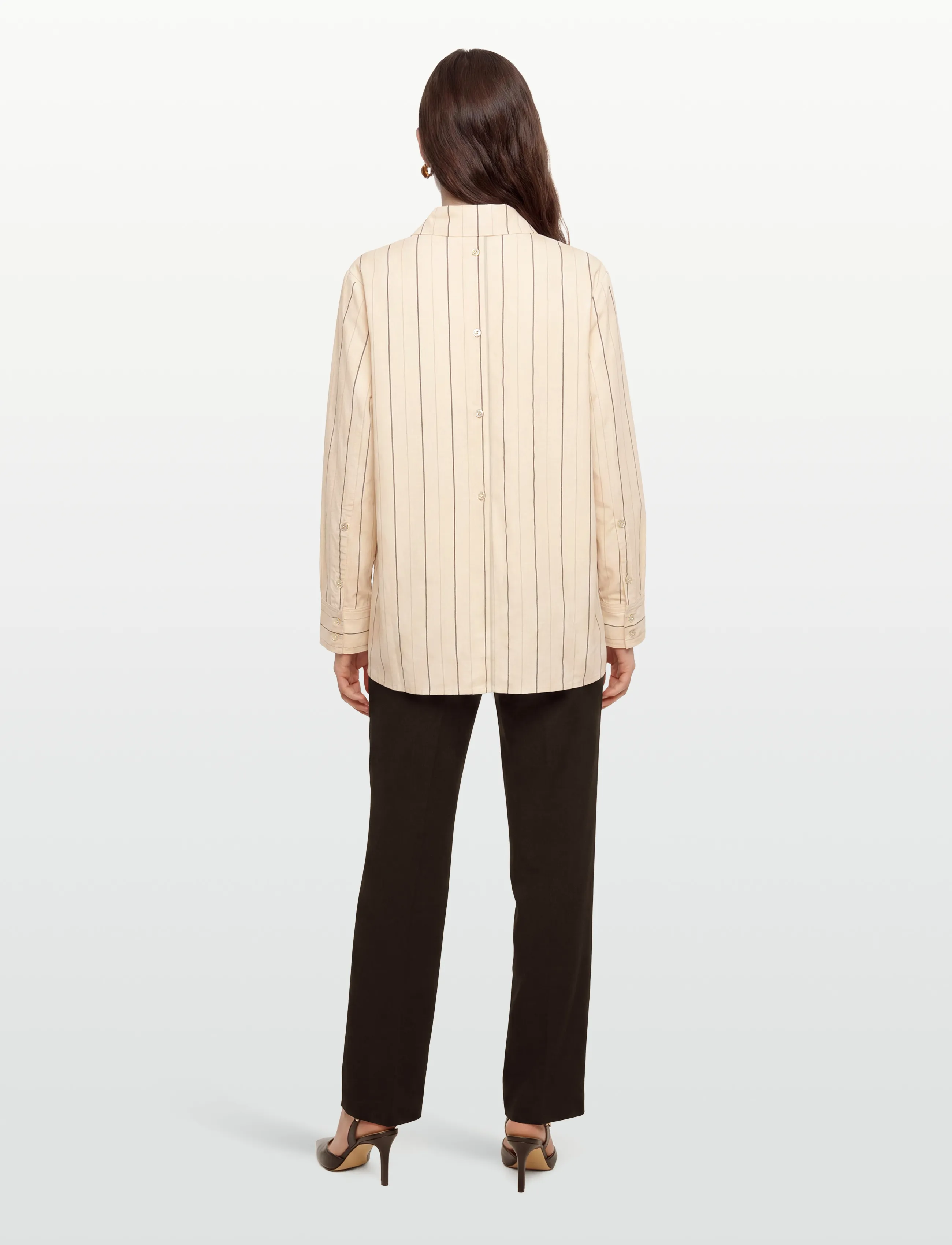 Rue de Tokyo - SEIRA STRIPED TENCEL - langermede skjorter - ecru black stripe - 4