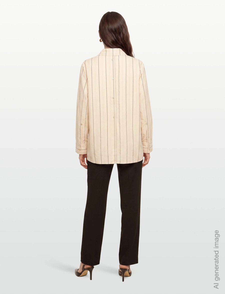 Rue de Tokyo - SEIRA STRIPED TENCEL - langærmede skjorter - ecru black stripe - 4