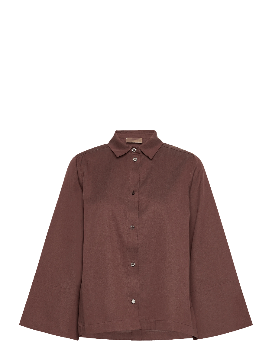 Rue de Tokyo - SHIKA SANDWASHED CT TENCEL - pikkade varrukatega särgid - faded maroon - 0