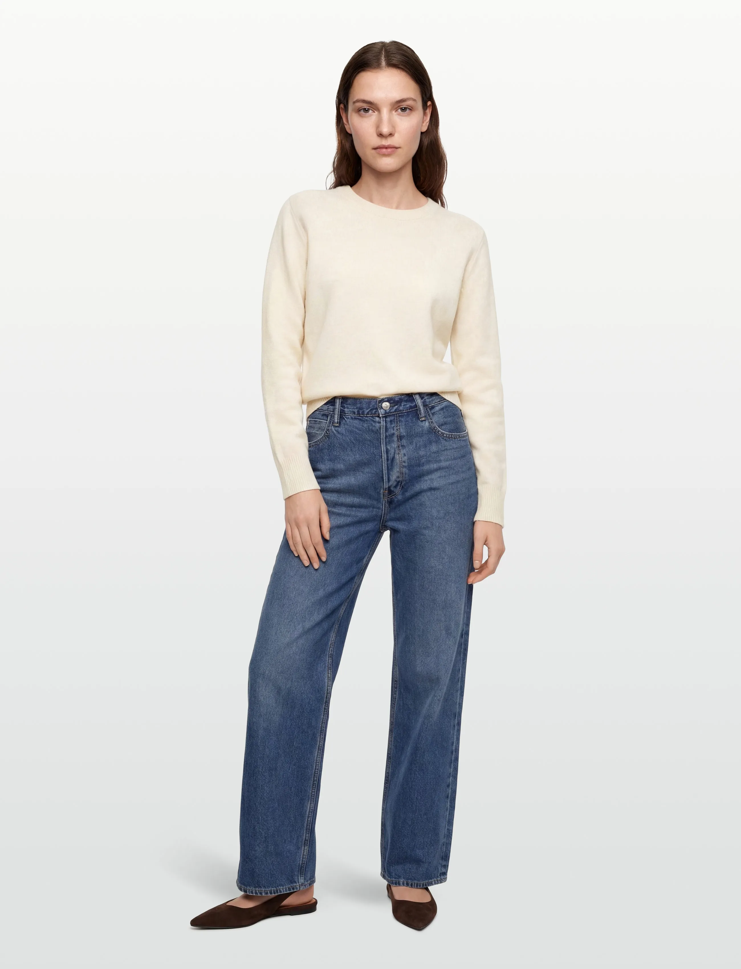Rue de Tokyo Karrie Merino, Kvinder, Rundhalset Merino Sweater, Cream, Str: XL