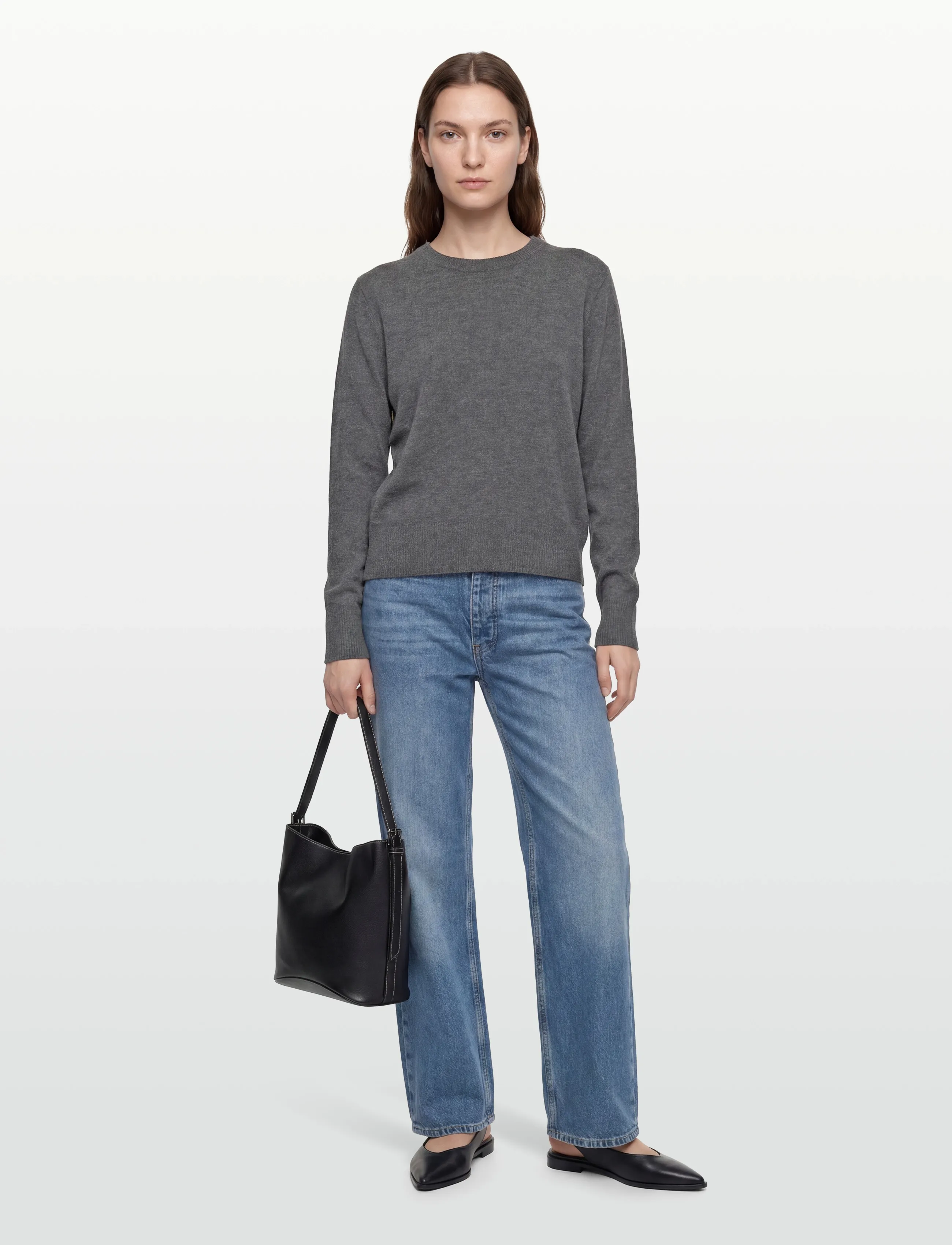 Rue de Tokyo Karrie Merino, Kvinder, Rundhalset Merino Sweater, Grå, Str: L