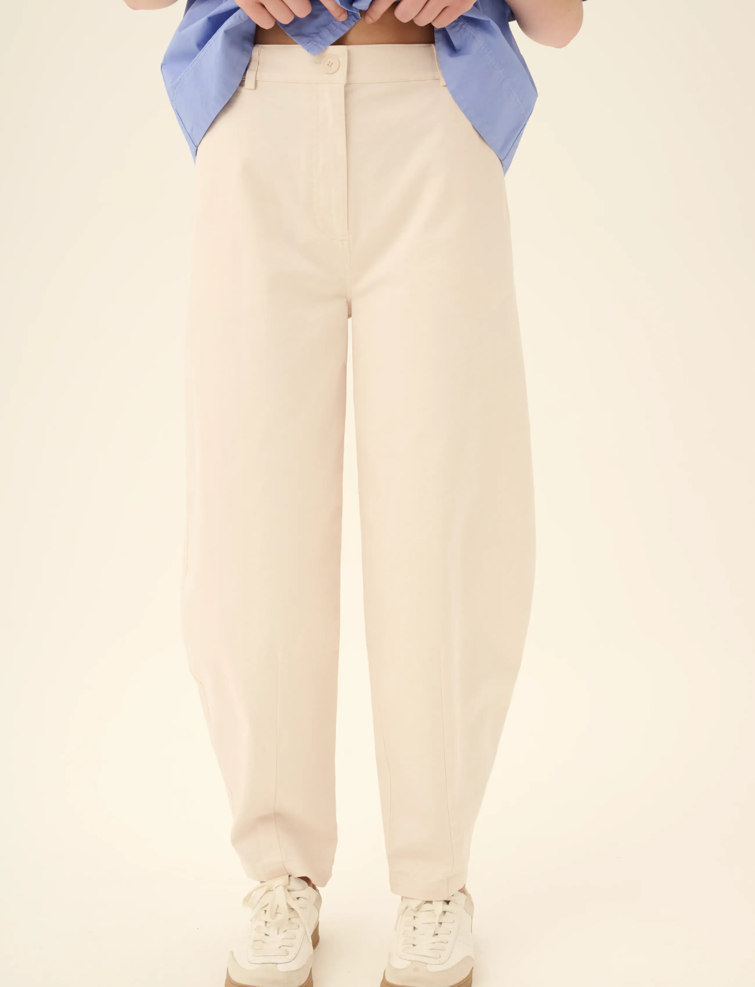 Rue de Tokyo Patrice Twill, XS, Trousers, Creme - Barrel Frauen