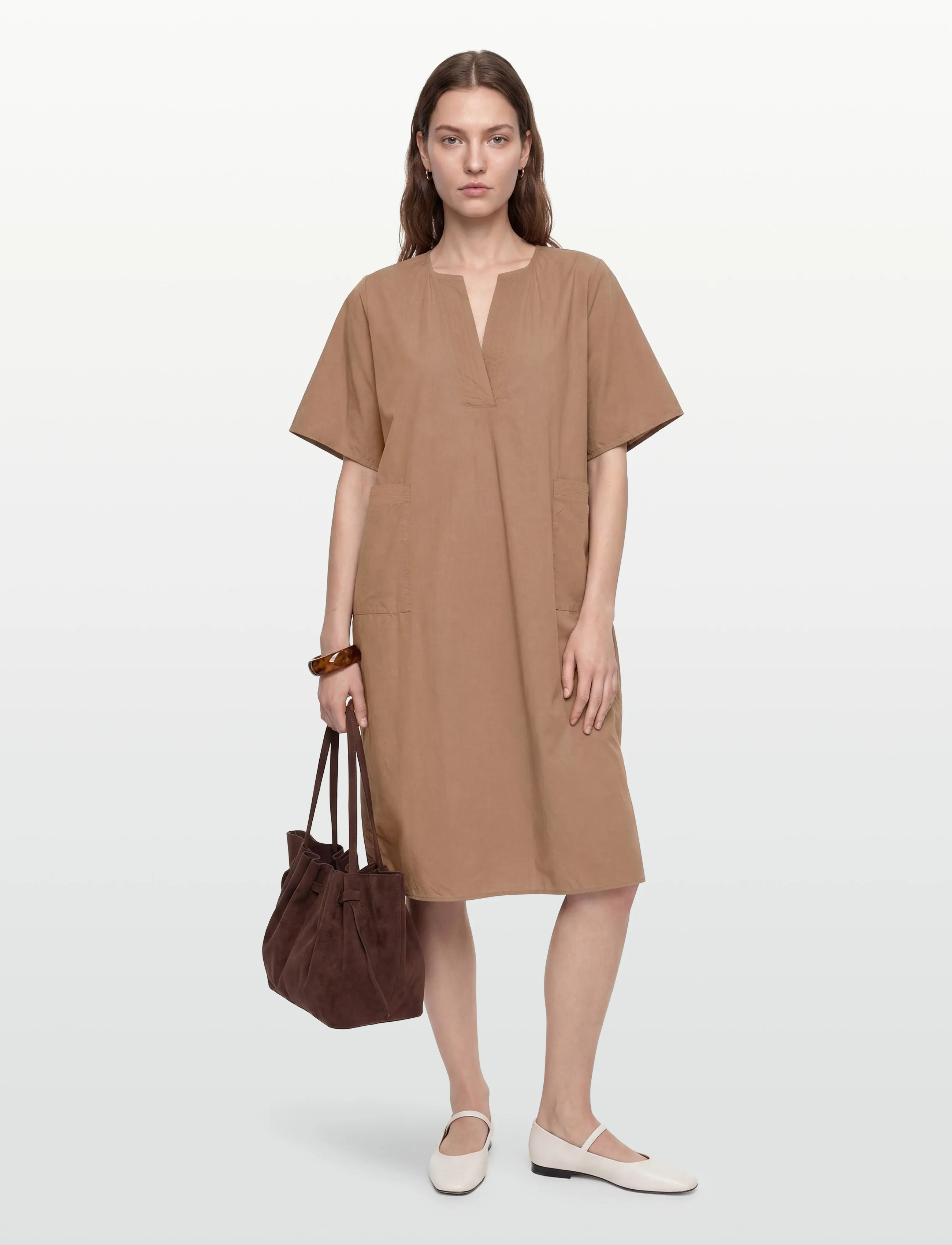 Rue de Tokyo Desi Gmtd Poplin, Kvinder, Poplin Tunika Kjole, Brun, Str: XS