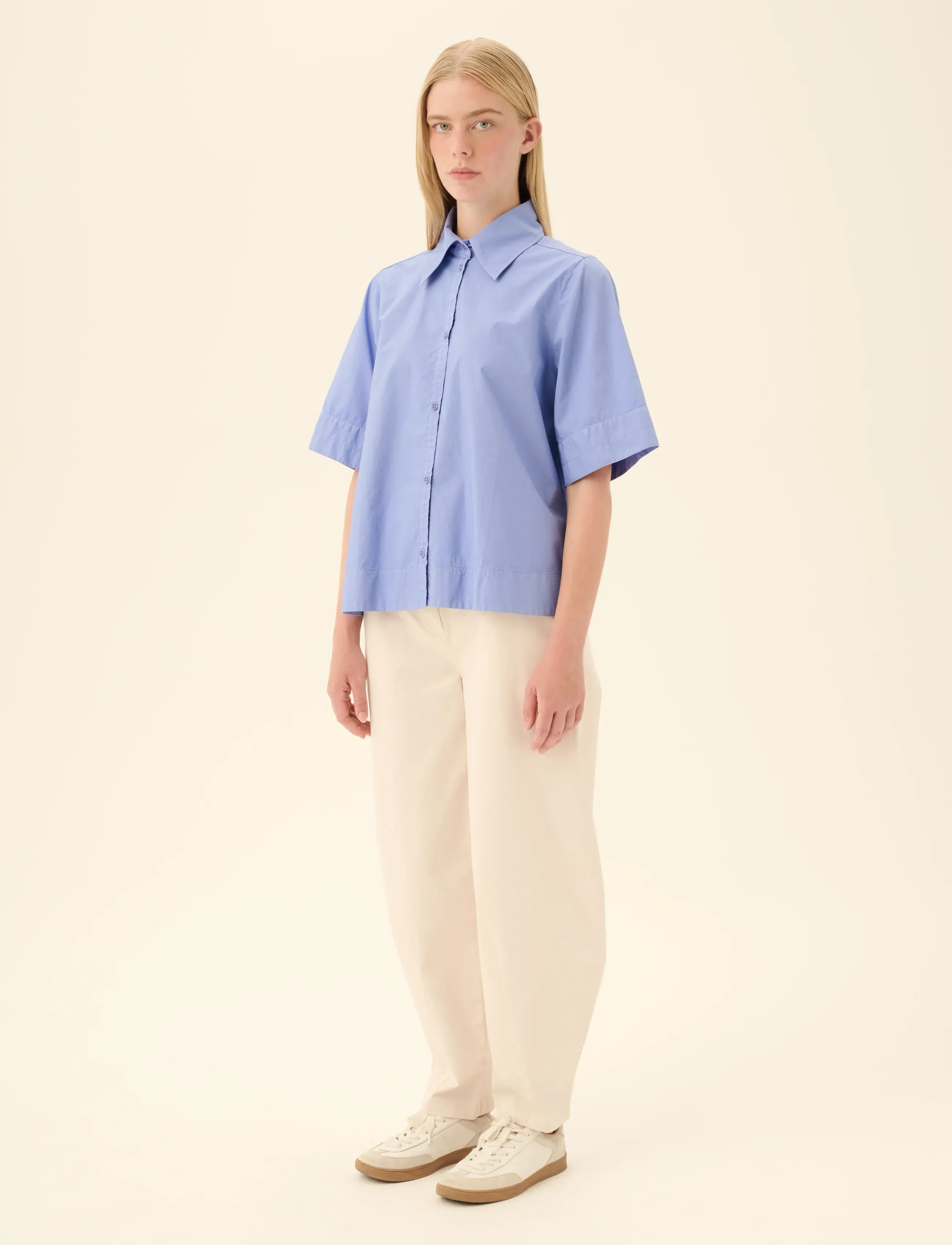 Rue de Tokyo Seren Gmtd Poplin, XL, Blue, Skjorter > Kortærmede, Dame