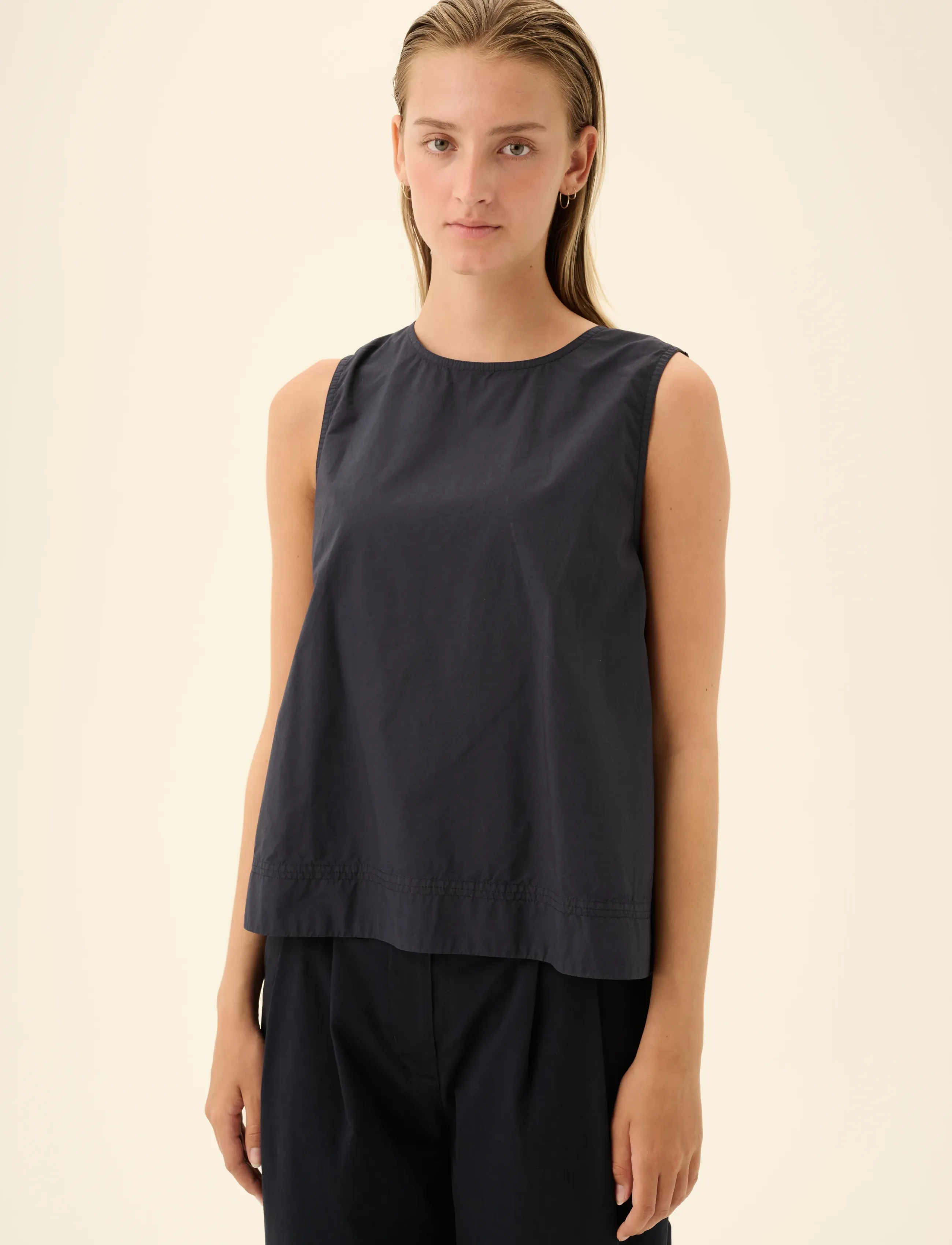 Rue de Tokyo Sharren Gmtd Poplin, XL, Blouses, Marineblau - Sleeveless, Frauen