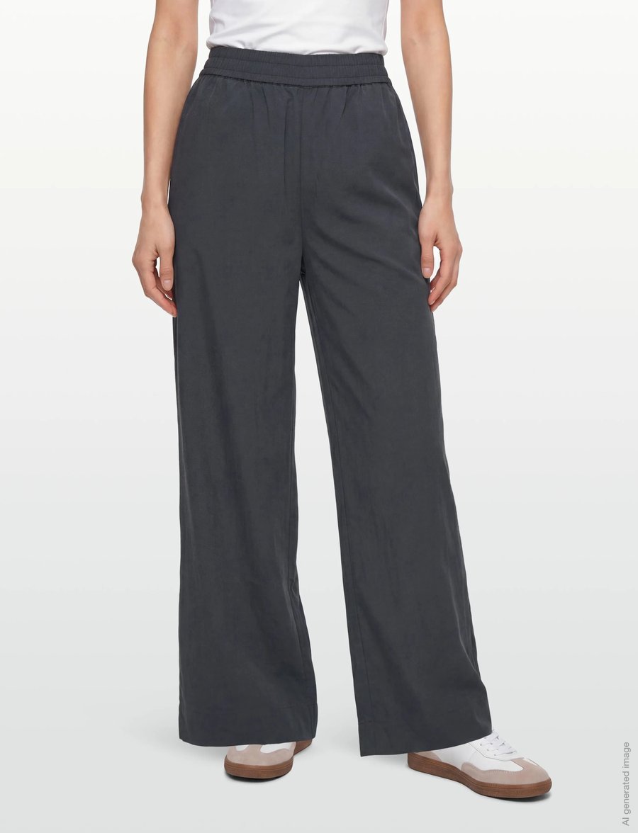 Rue de Tokyo - PRISILA CRINKLED TENCEL - hosen mit weitem bein - dark navy - 3