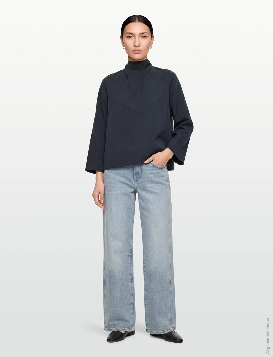 Rue de Tokyo - SEMIRA CRINKLED TENCEL - pikkade varrukatega pluusid - dark navy - 0