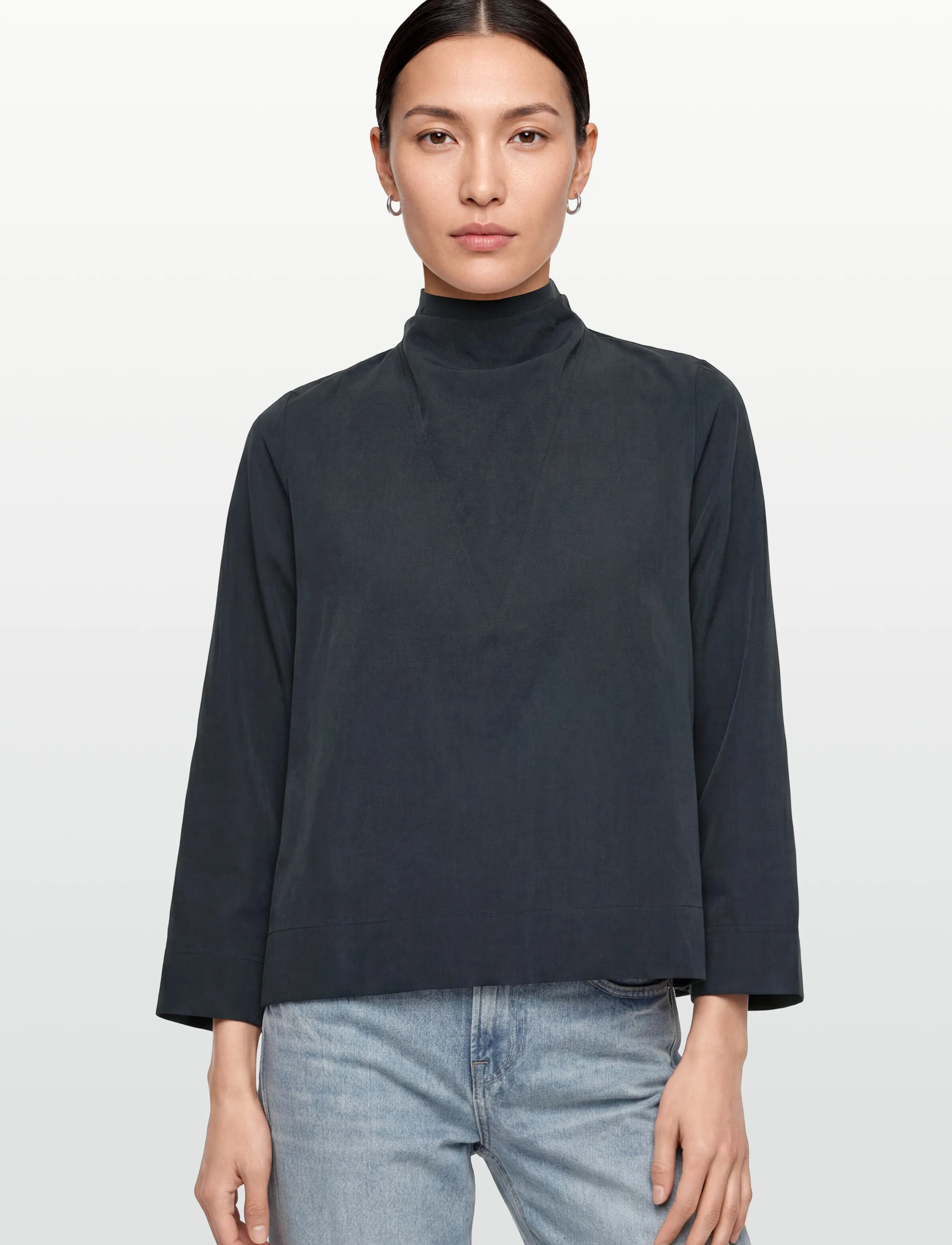 Rue de Tokyo - SEMIRA CRINKLED TENCEL - pikkade varrukatega pluusid - dark navy - 3