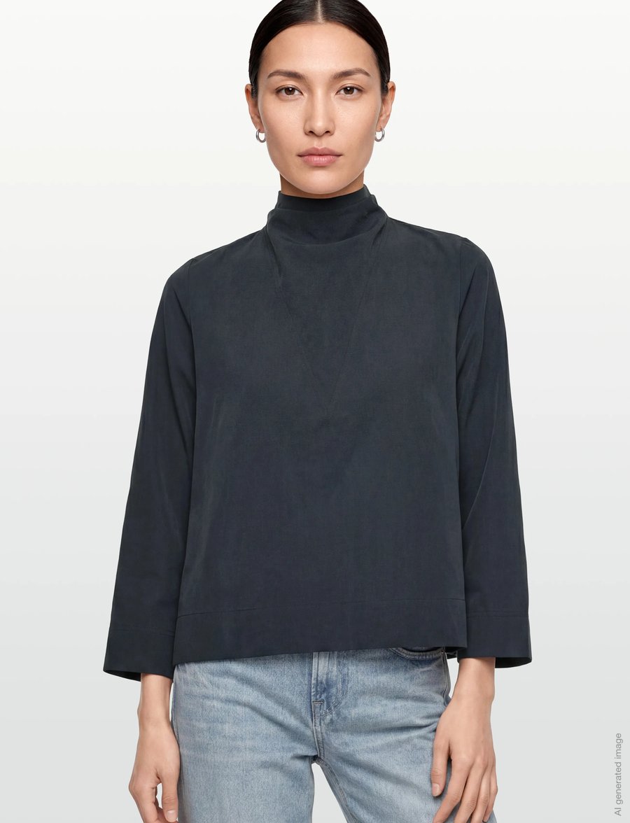 Rue de Tokyo - SEMIRA CRINKLED TENCEL - pikkade varrukatega pluusid - dark navy - 3