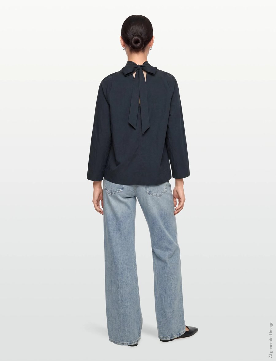 Rue de Tokyo - SEMIRA CRINKLED TENCEL - pikkade varrukatega pluusid - dark navy - 4