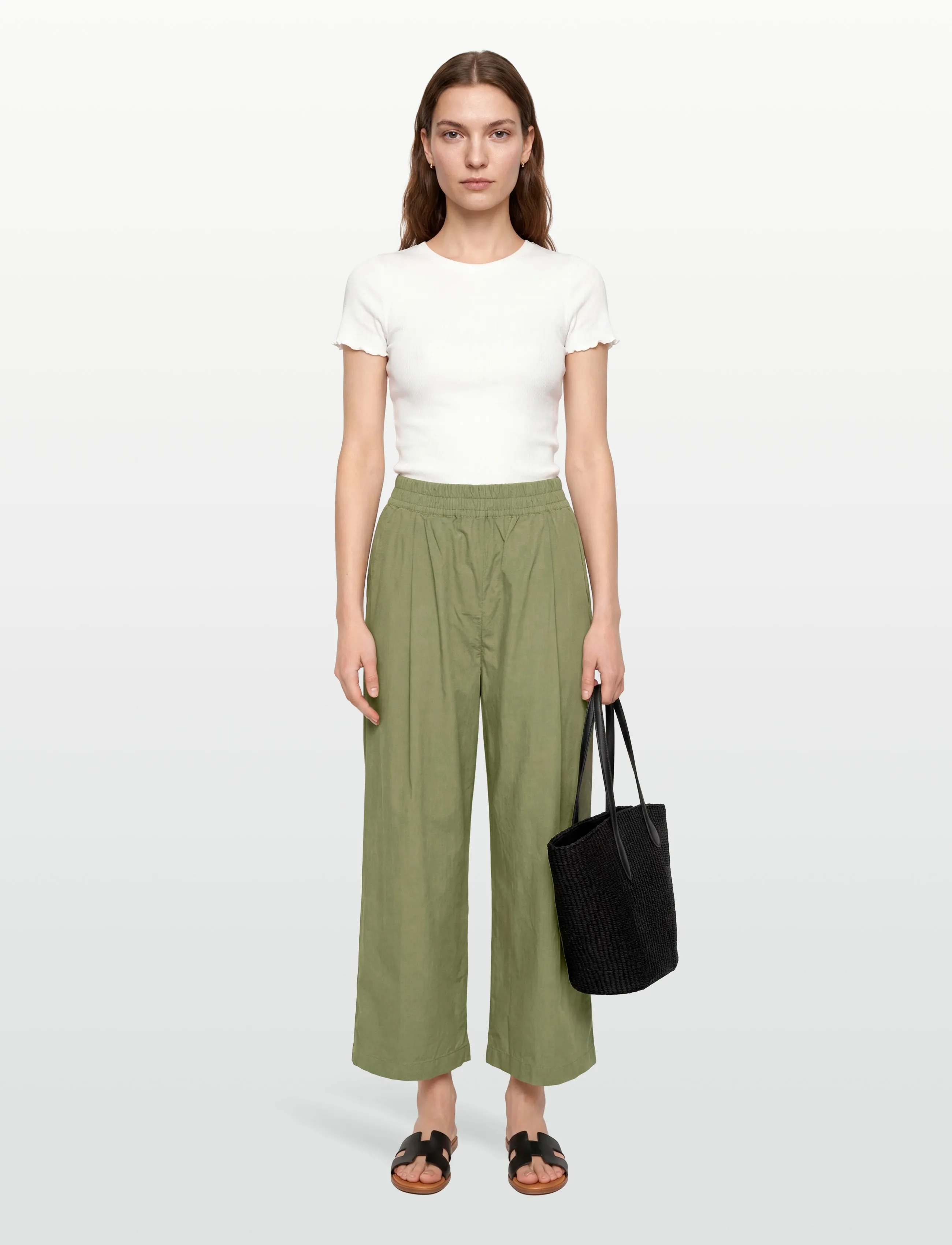 Rue de Tokyo Pia Gmtd Poplin, M, Trousers, Khakigrün - Wide Leg, Frauen