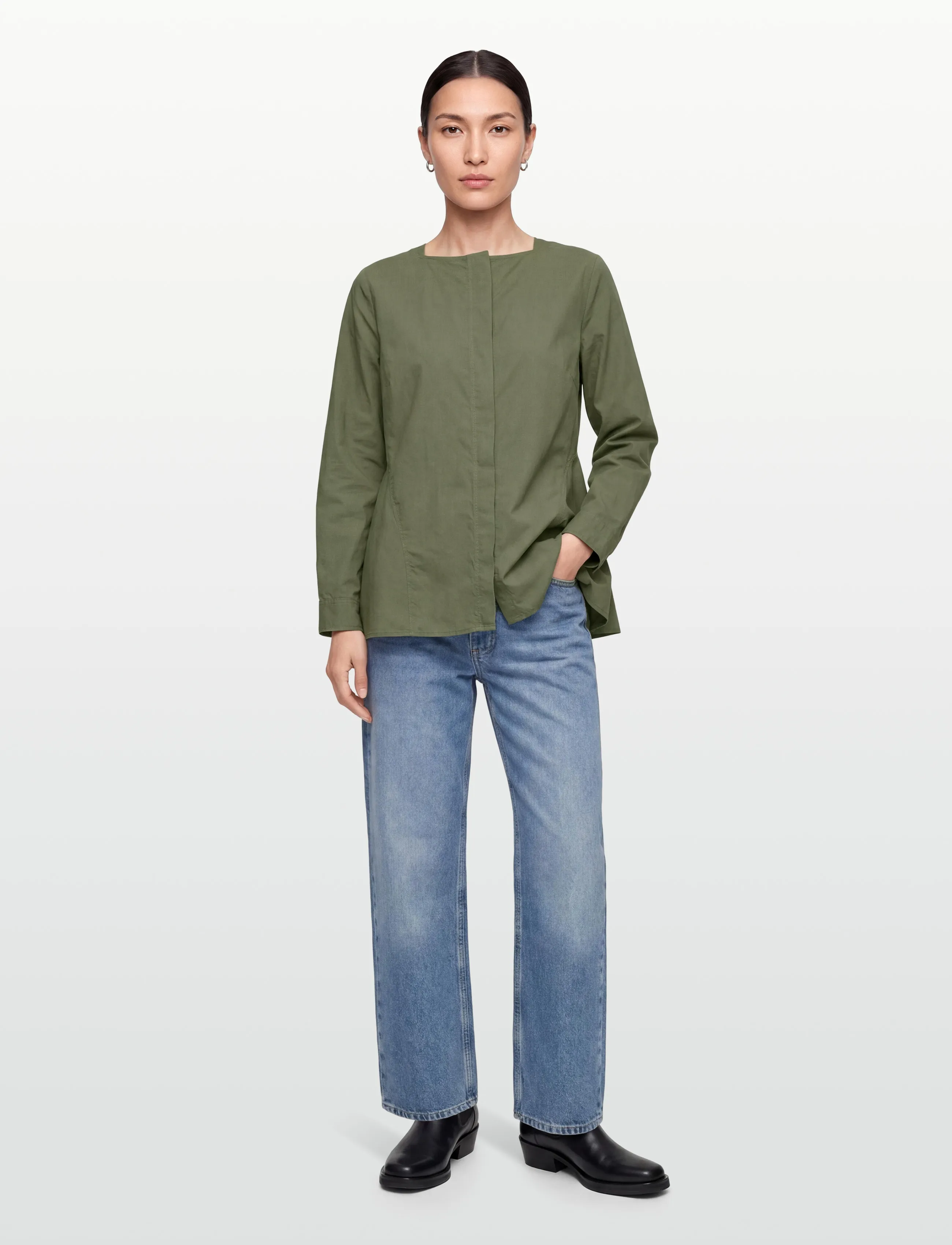 Rue de Tokyo Silja Gmtd Poplin, XL, Shirts, Khakigrün - Long-sleeved, Frauen