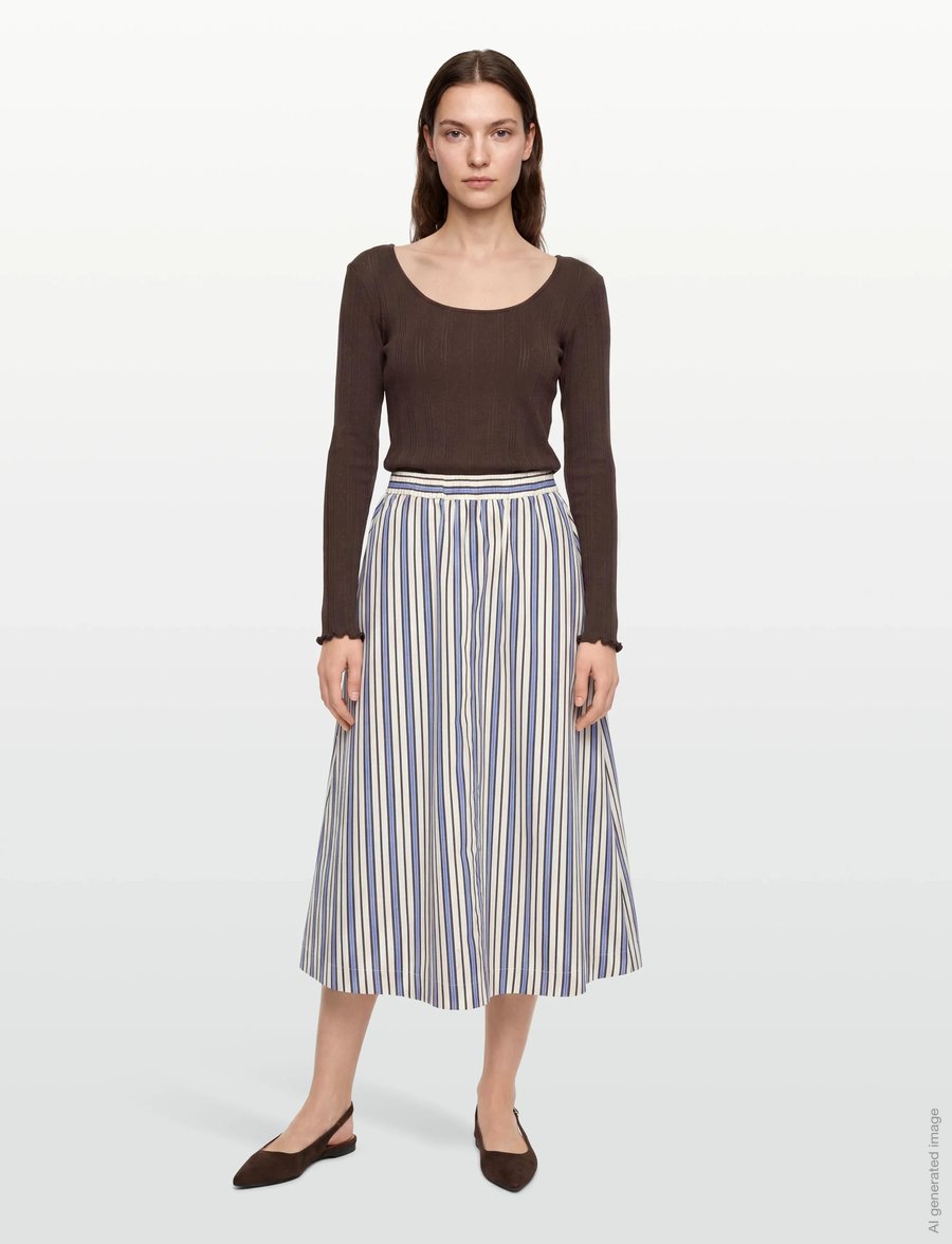 Rue de Tokyo - PUCK TRIO STRIPE - midi-röcke - blue purple cream stripe - 0