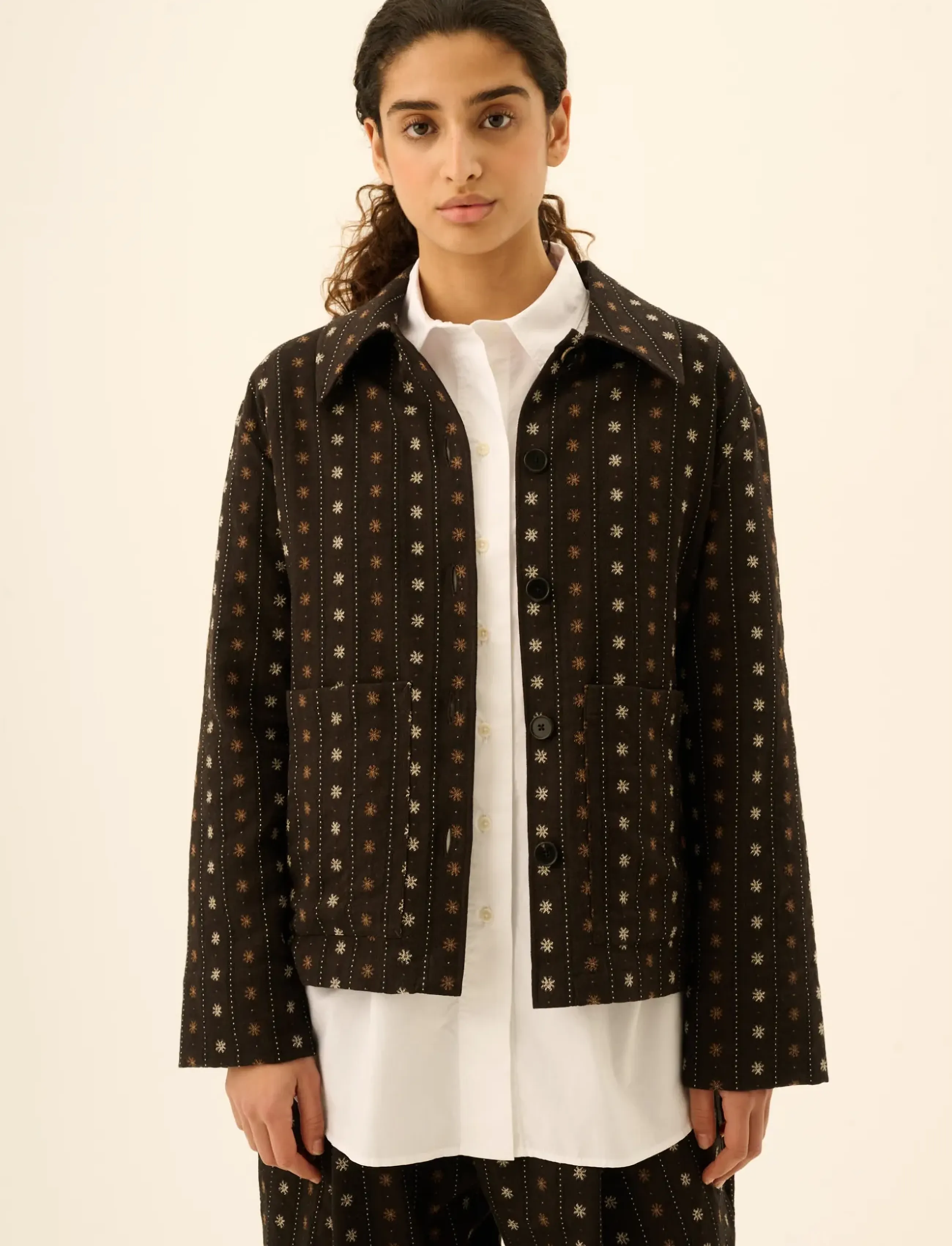 Rue de Tokyo CECILY FLOWER STRIPE - Joped - BROWN / brown