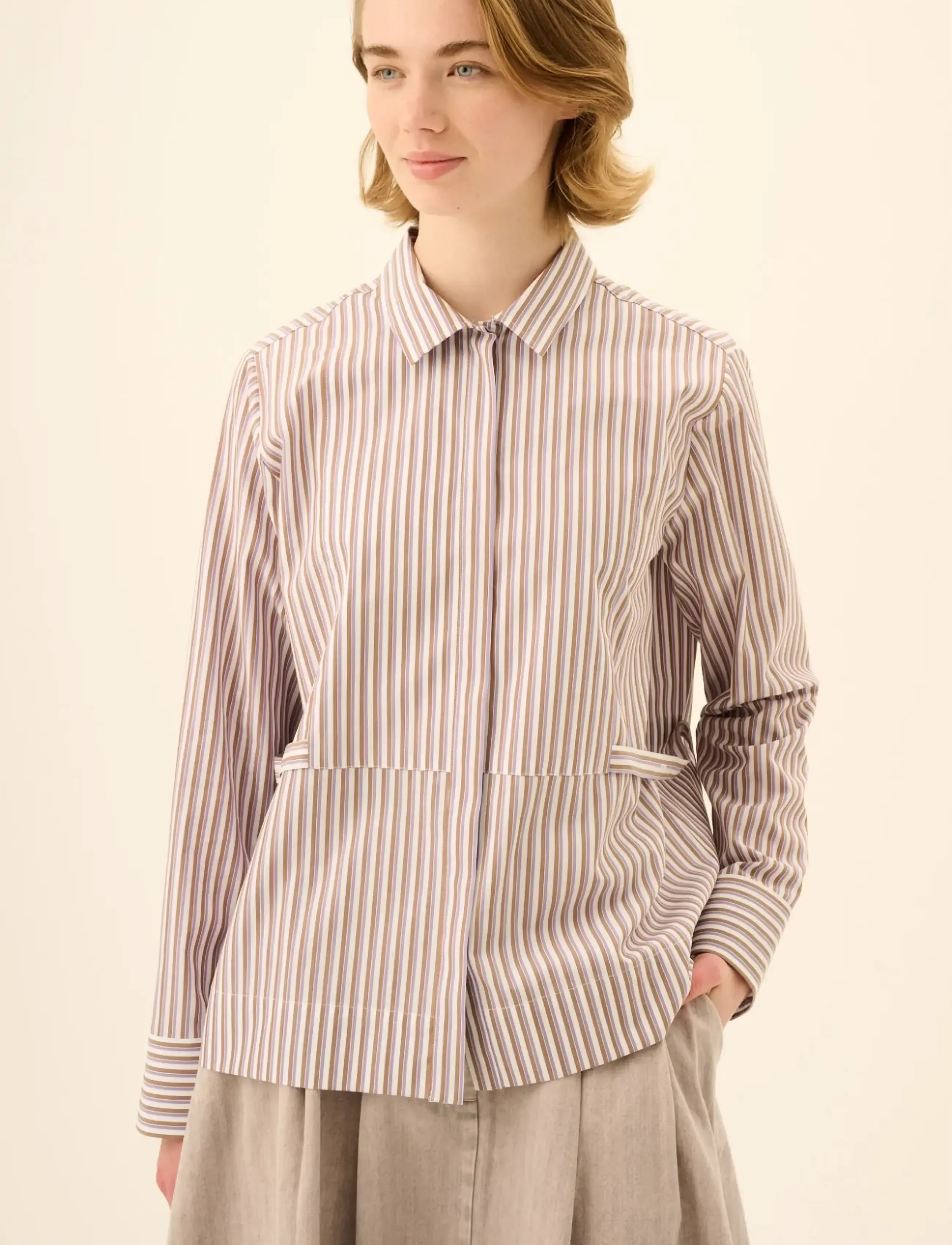 Rue de Tokyo SALOMA TRIPLE STRIPE - Bluser & Skjorter - BROWN/PURPLE/WHITE / brown
