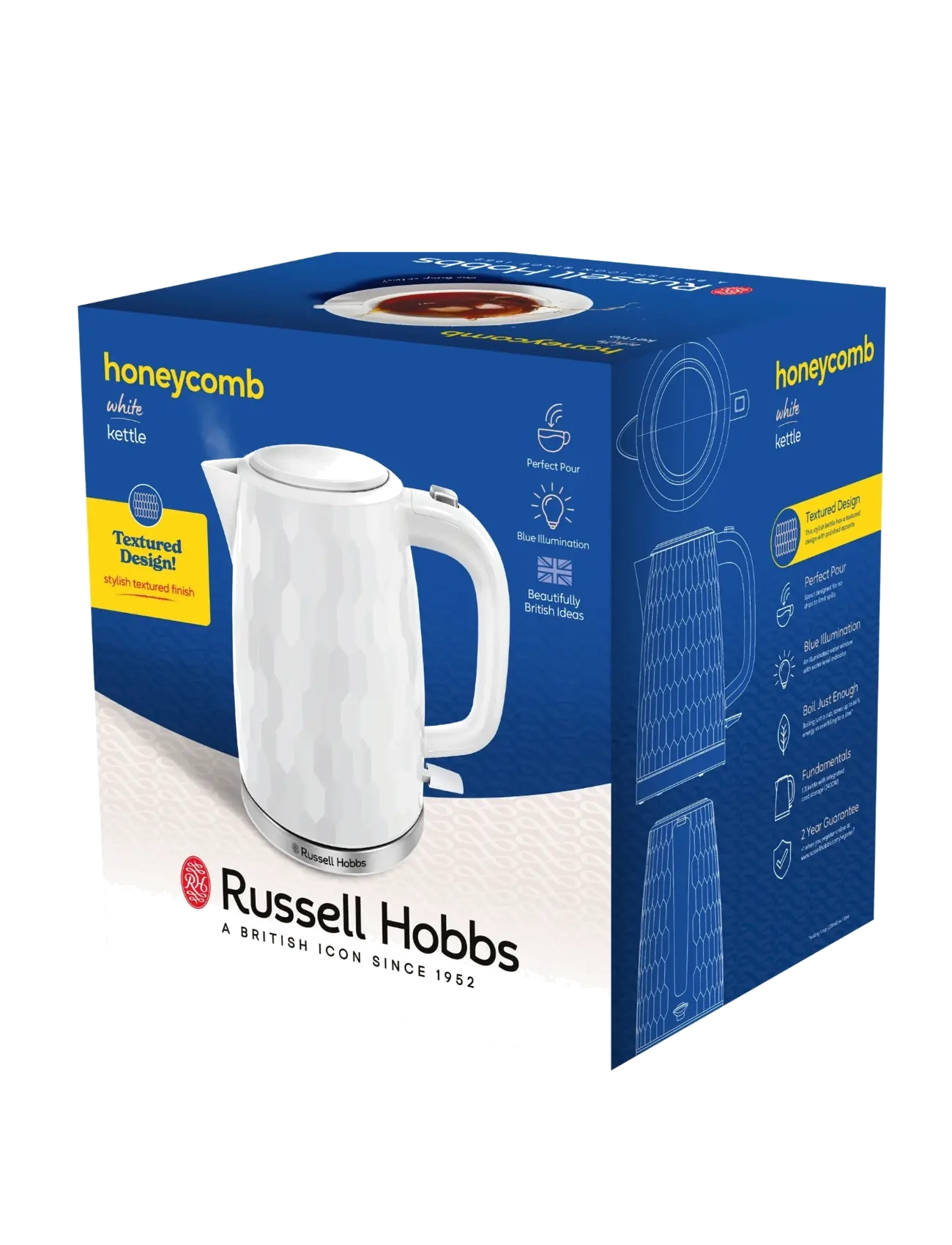 Russell Hobbs - Honeycomb Kettle White - veekeetjad ja -keedukannud - white - 2