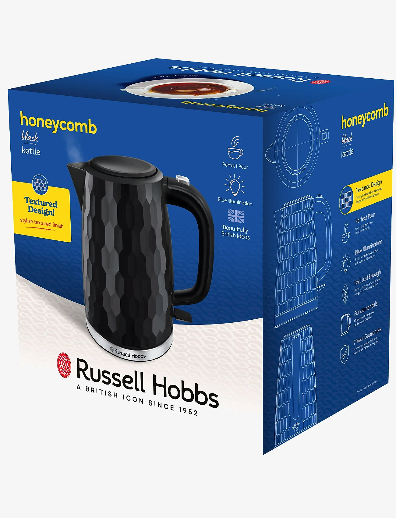 Russell Hobbs - Honeycomb Kettle Black - vattenkokare - black - 1