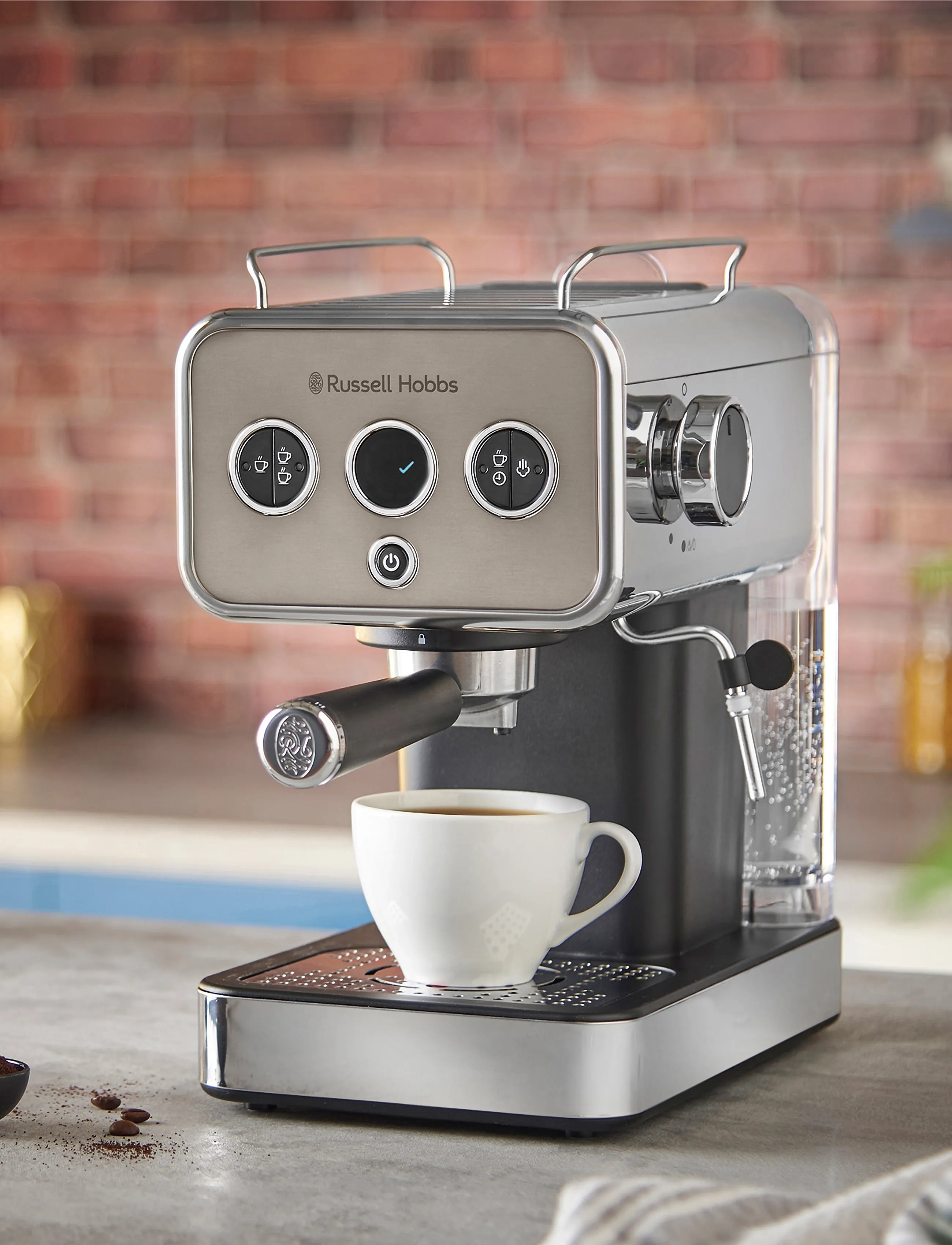Russell Hobbs Distinctions Espresso Machine 1350W, 15 BAR, Kitchen Appliances, Silber - Coffee Makers, Homeware