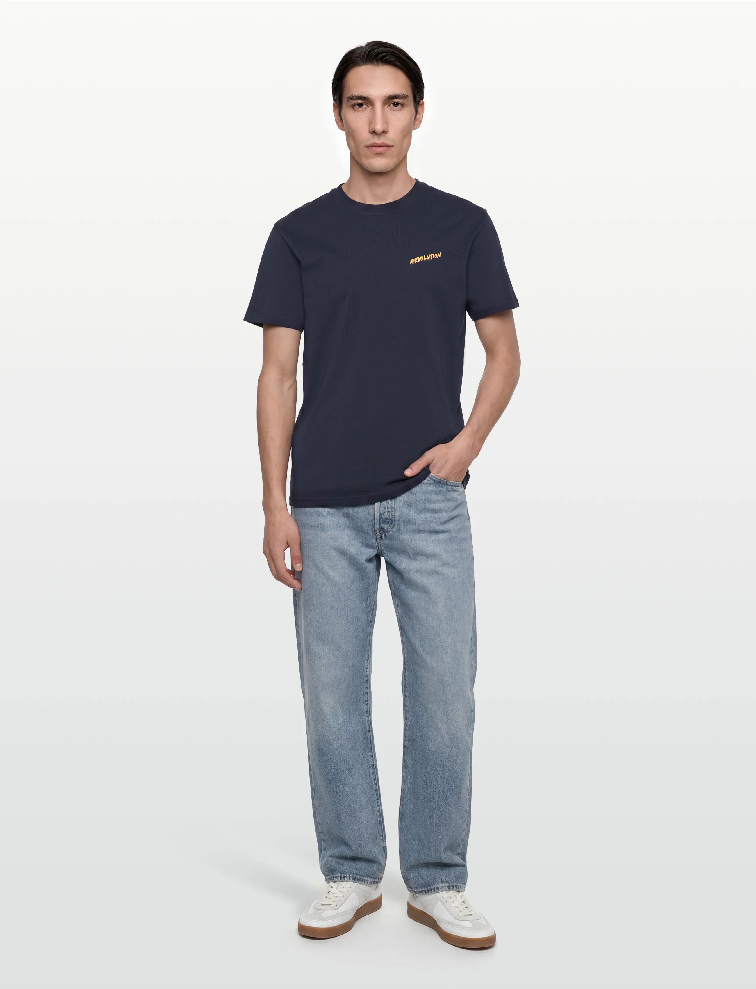 Revolution Printed T-Shirt, L, T-shirts, Marineblau - Short-sleeved, Männerswear