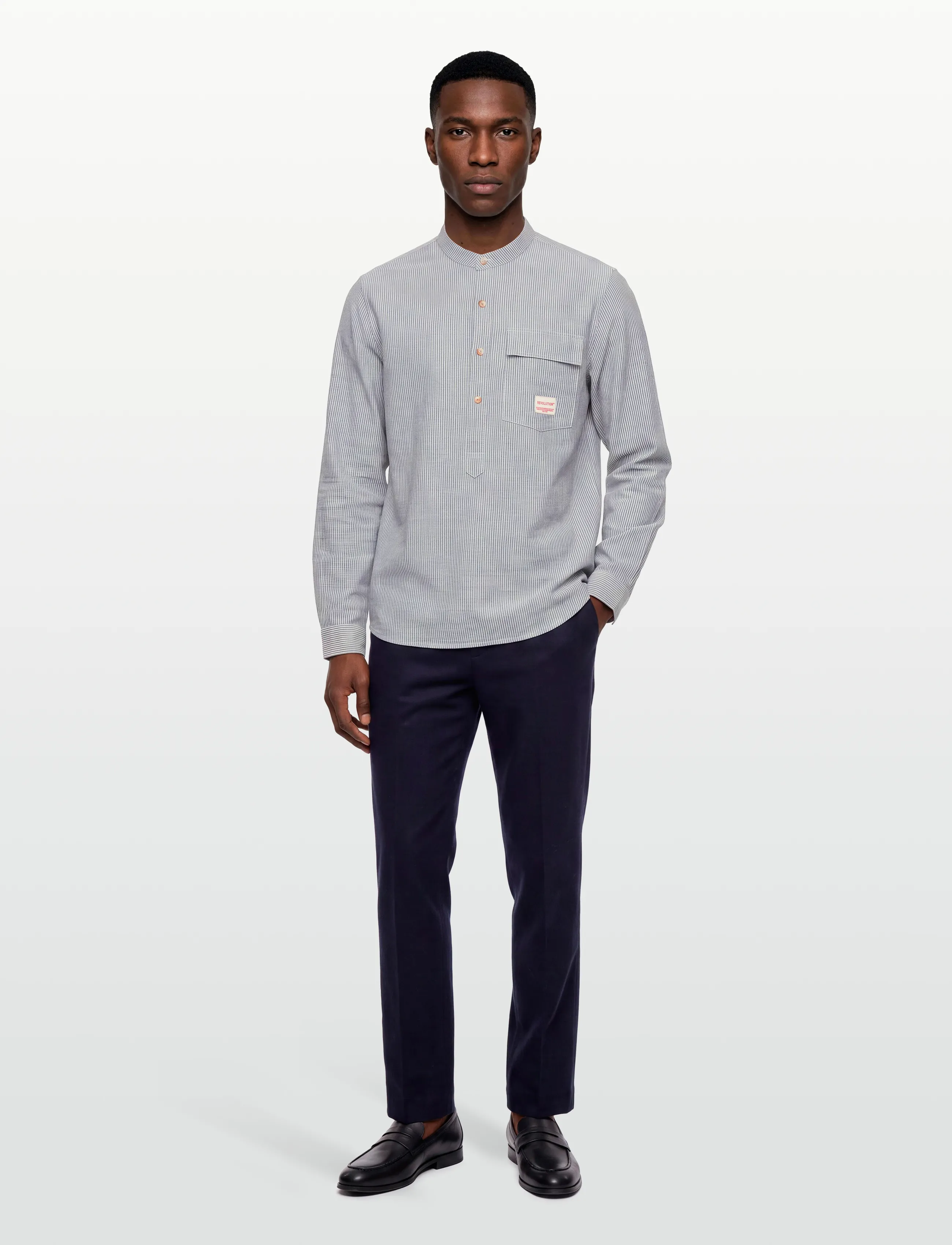 Revolution Grandad Shirt, M, Shirts, Grau - Casual Männerswear
