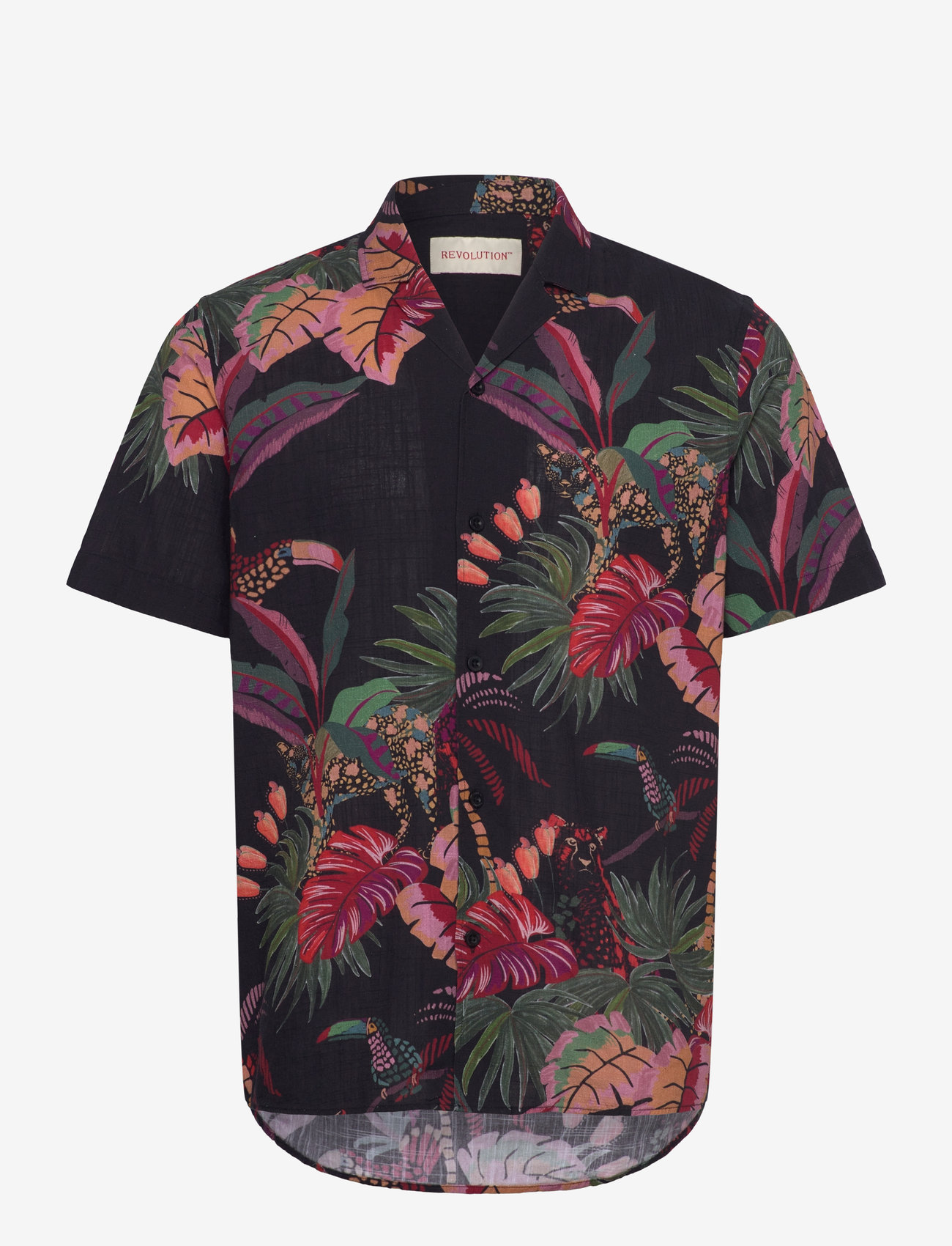 Revolution - Short-sleeved Cuban Shirt - casual shirts - black - 0