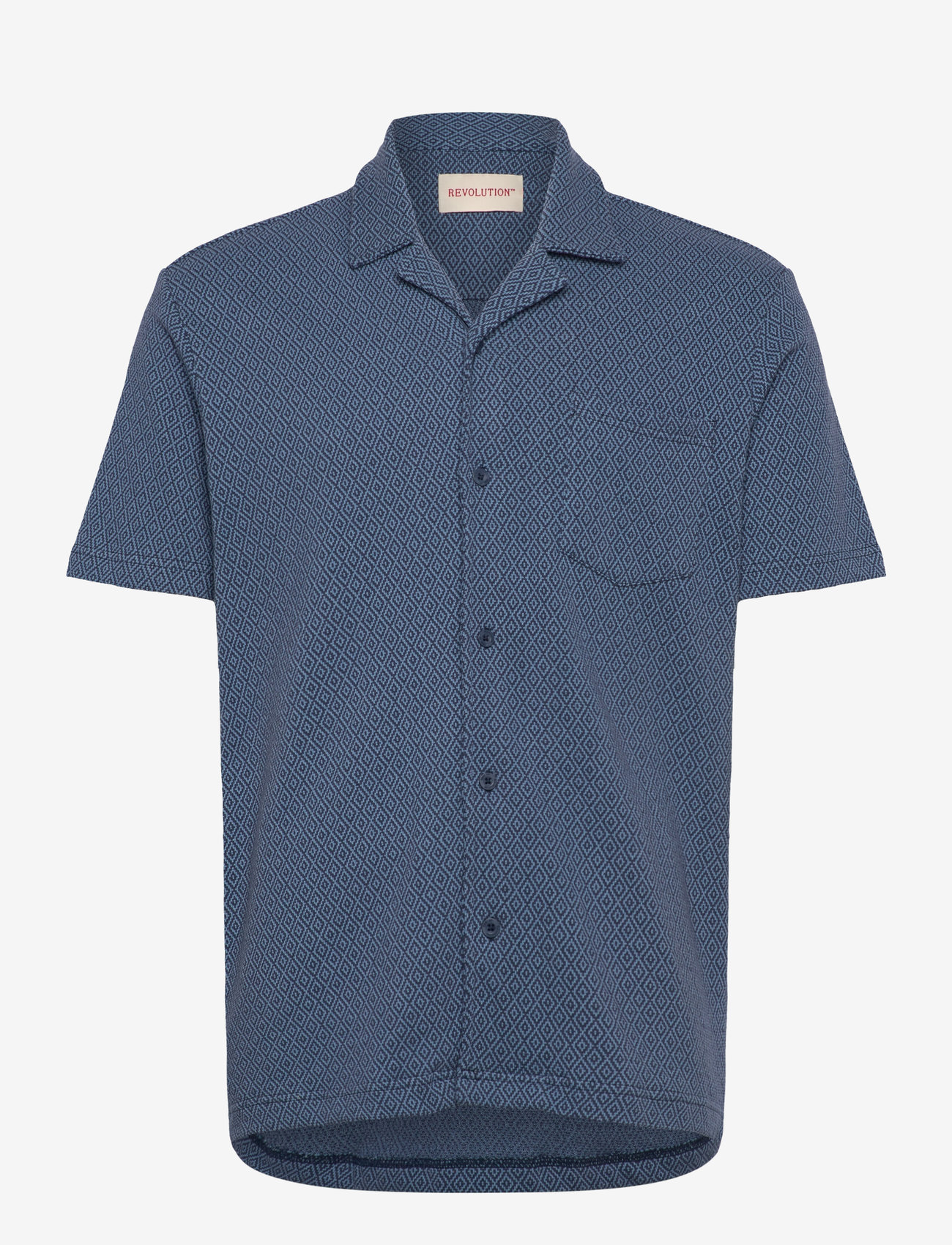 Revolution - Jaquard Short-sleeved Cuban Shirt - kortærmede skjorter - blue - 0