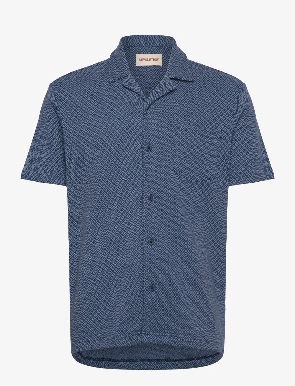 Revolution - Jaquard Short-sleeved Cuban Shirt - kortärmade skjortor - blue - 0