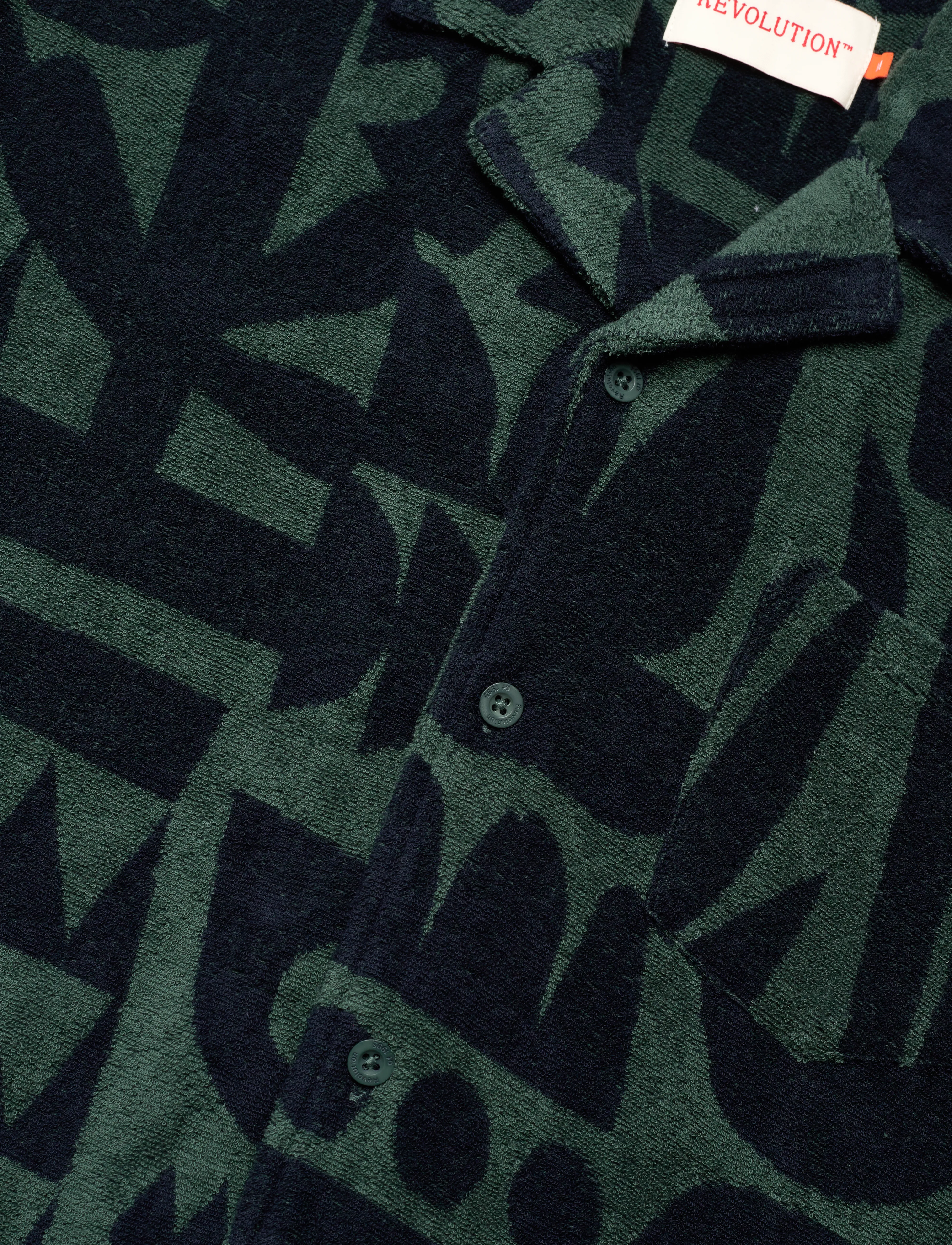 Revolution - Terry Short-sleeved Cuban Shirt - dustgreen - 3
