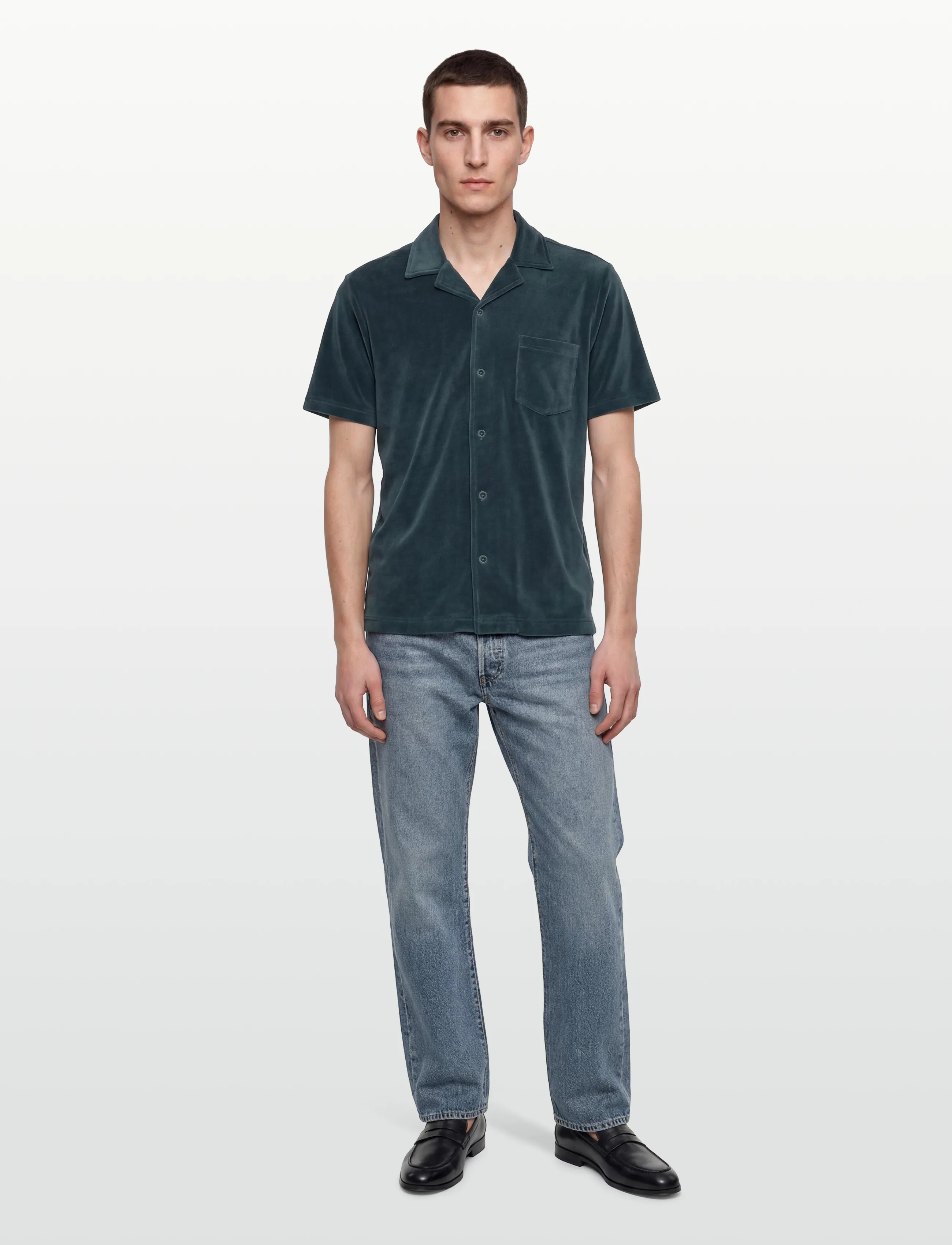 Revolution Velour Short-Sleeved Cuban Shirt, L, Shirts, Grün - Casual Männerswear