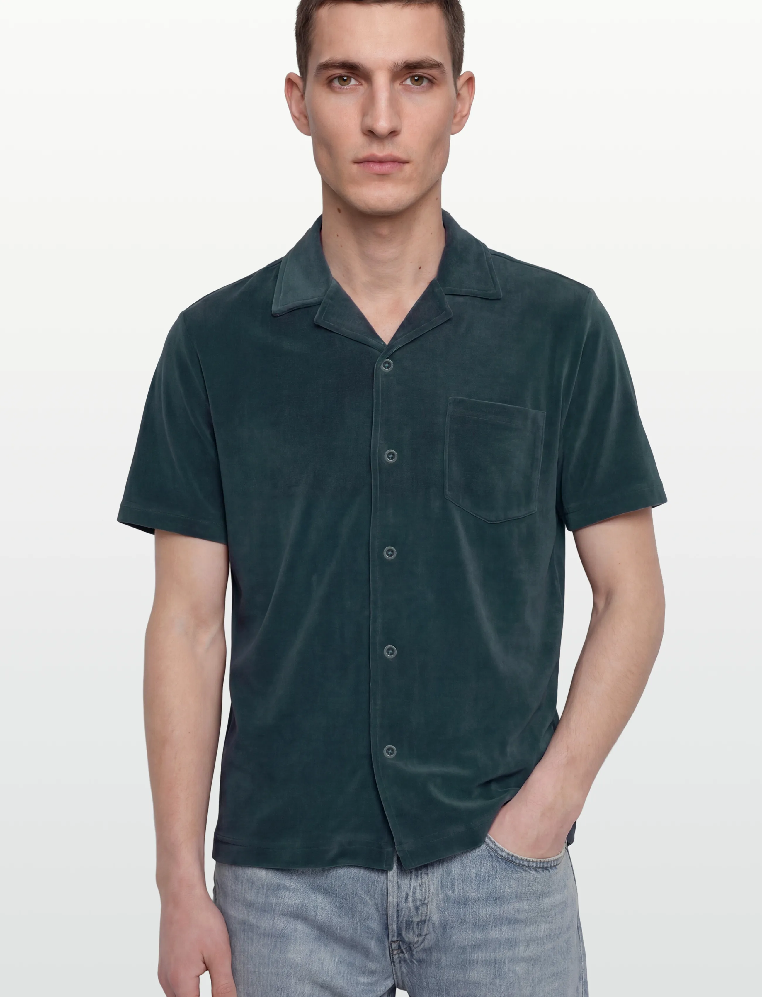 Revolution - Velour Short-sleeved Cuban Shirt - kortærmede skjorter - darkpetrol - 3