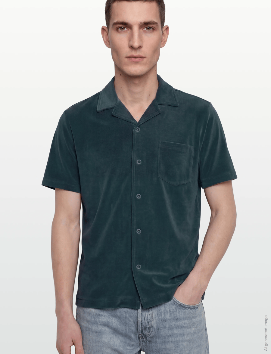 Revolution - Velour Short-sleeved Cuban Shirt - kortærmede skjorter - darkpetrol - 3