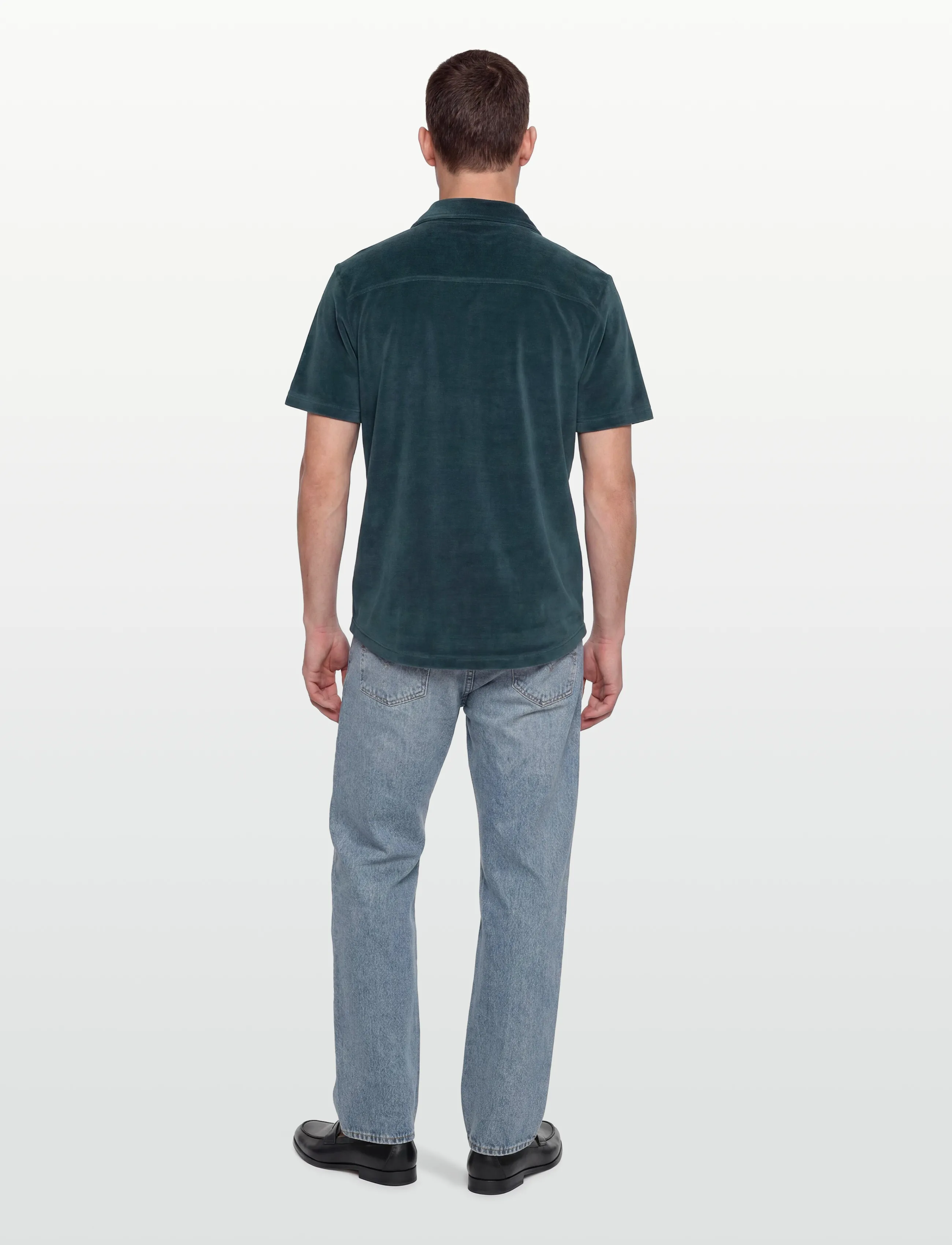 Revolution - Velour Short-sleeved Cuban Shirt - kortærmede skjorter - darkpetrol - 4