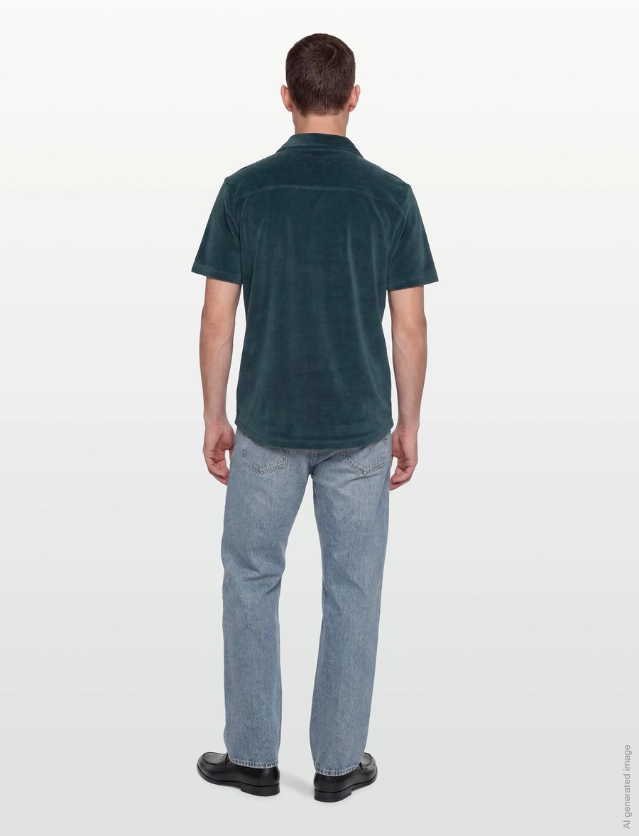 Revolution - Velour Short-sleeved Cuban Shirt - kortærmede skjorter - darkpetrol - 4