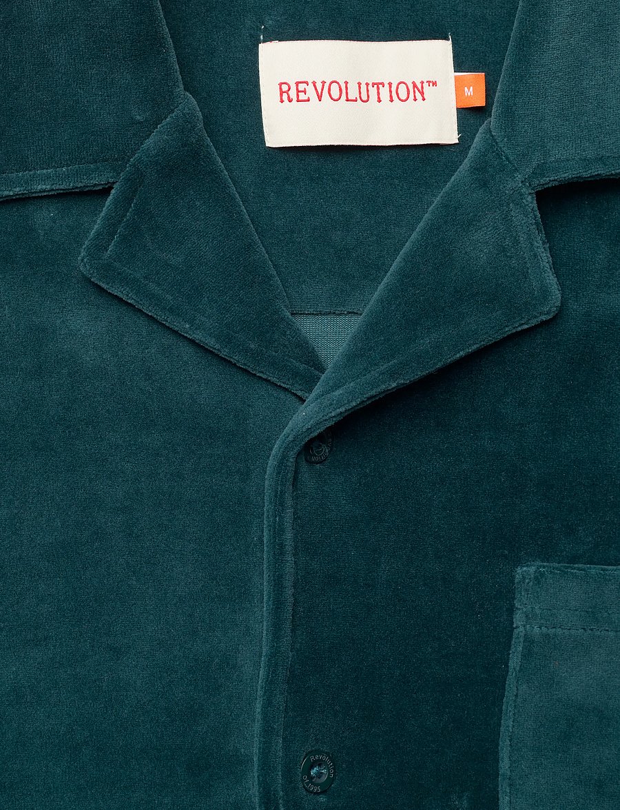Revolution - Velour Short-sleeved Cuban Shirt - kortærmede skjorter - darkpetrol - 5