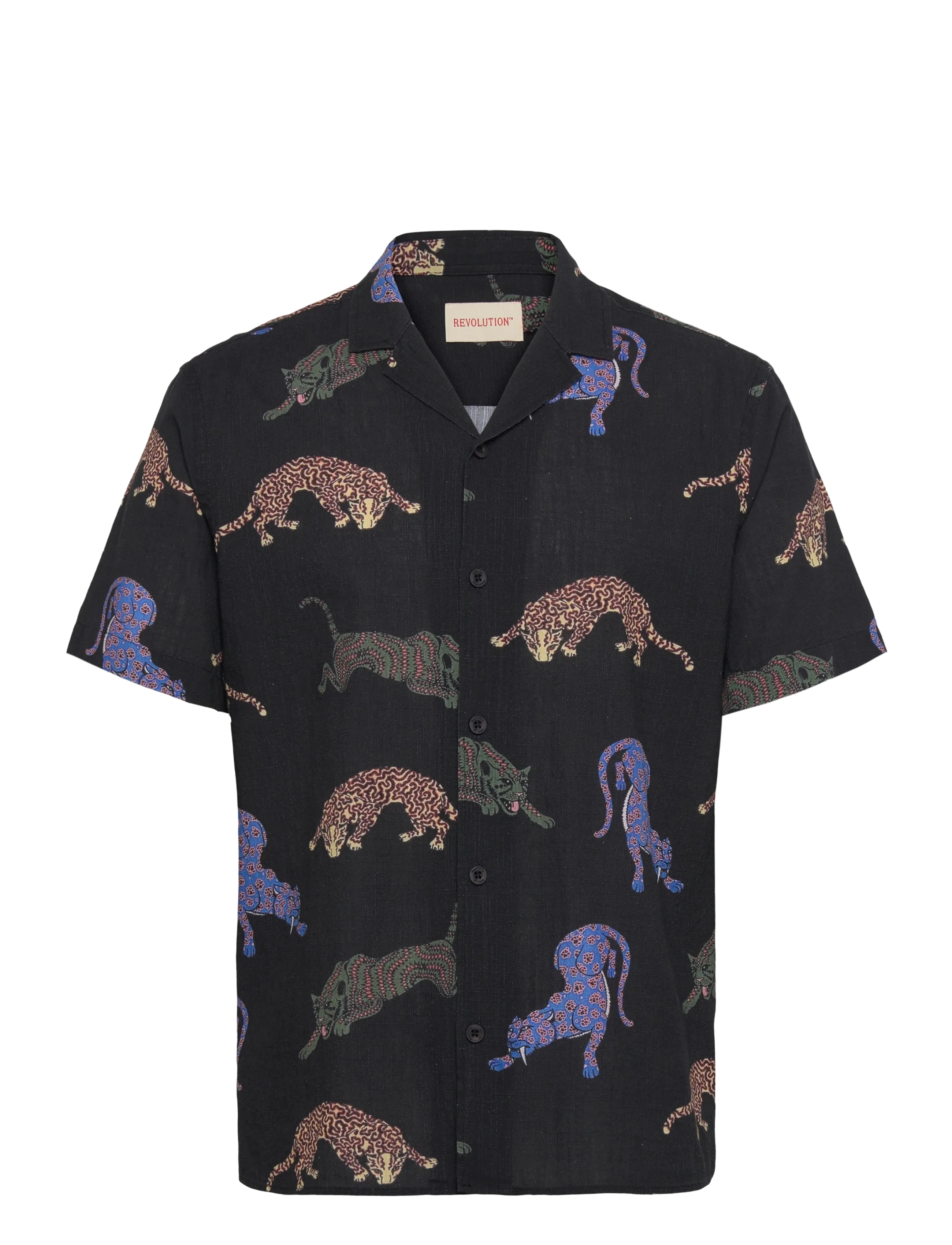 REVOLUTION Kurzärmelig Cuban Shirt Schwarz - M - Herren