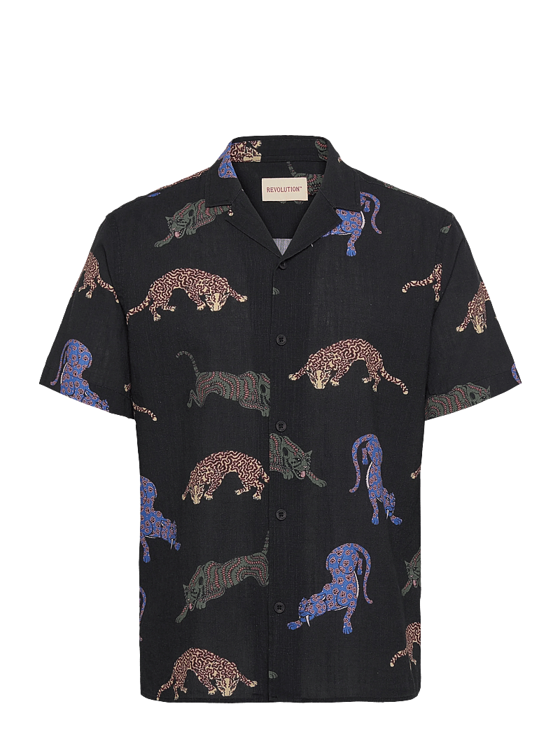 Revolution - Short-sleeved Cuban Shirt - kurzarmhemden - black - 1