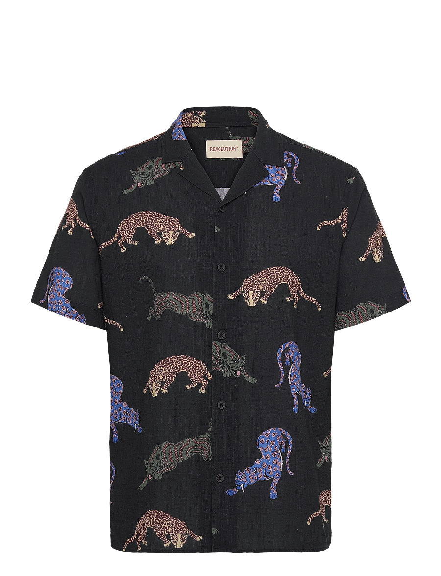 Revolution - Short-sleeved Cuban Shirt - lühikeste varrukatega särgid - black - 1