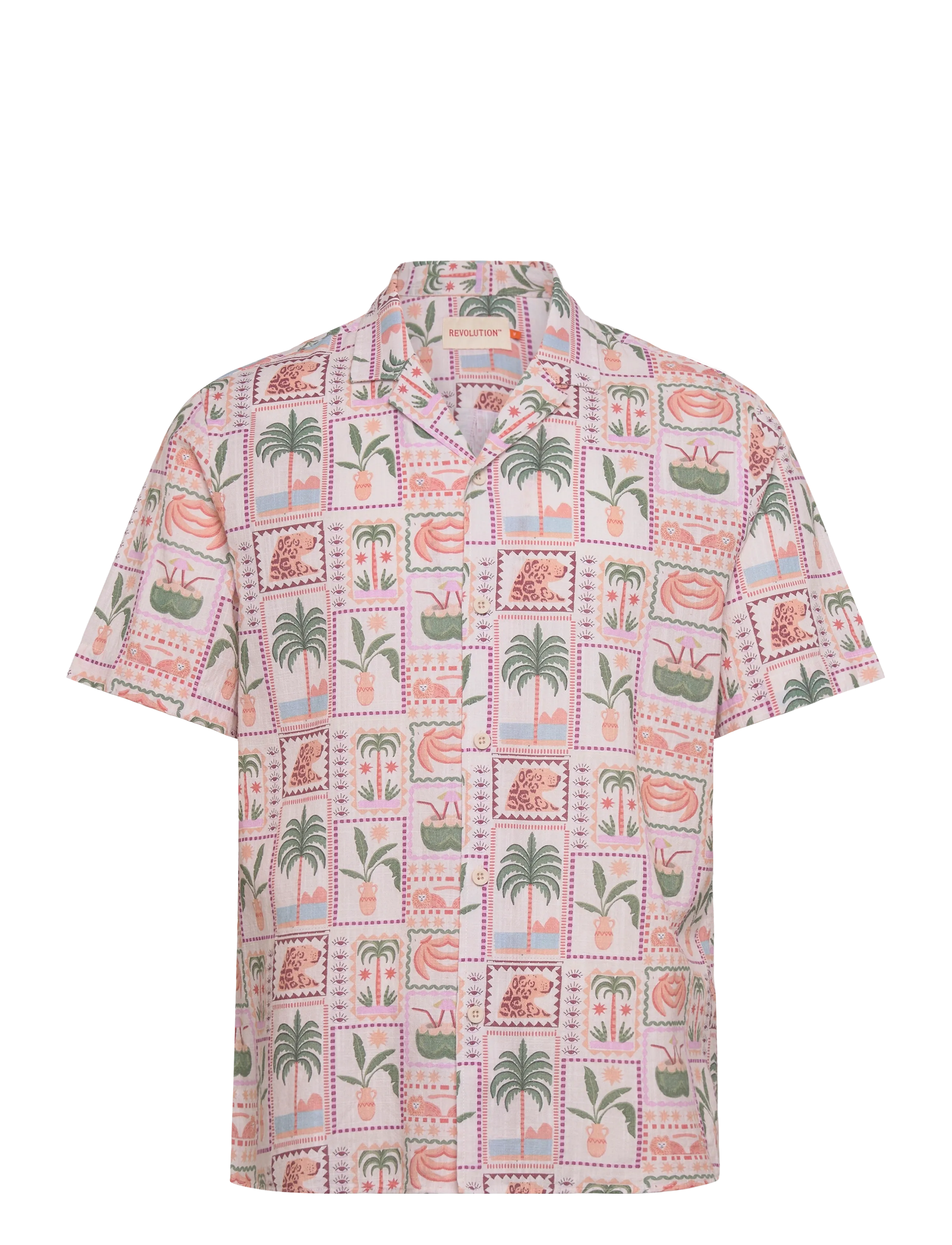 Revolution Short-sleeved Cuban Shirt - Short-sleeved shirts - OFFWHITE / pink/rose