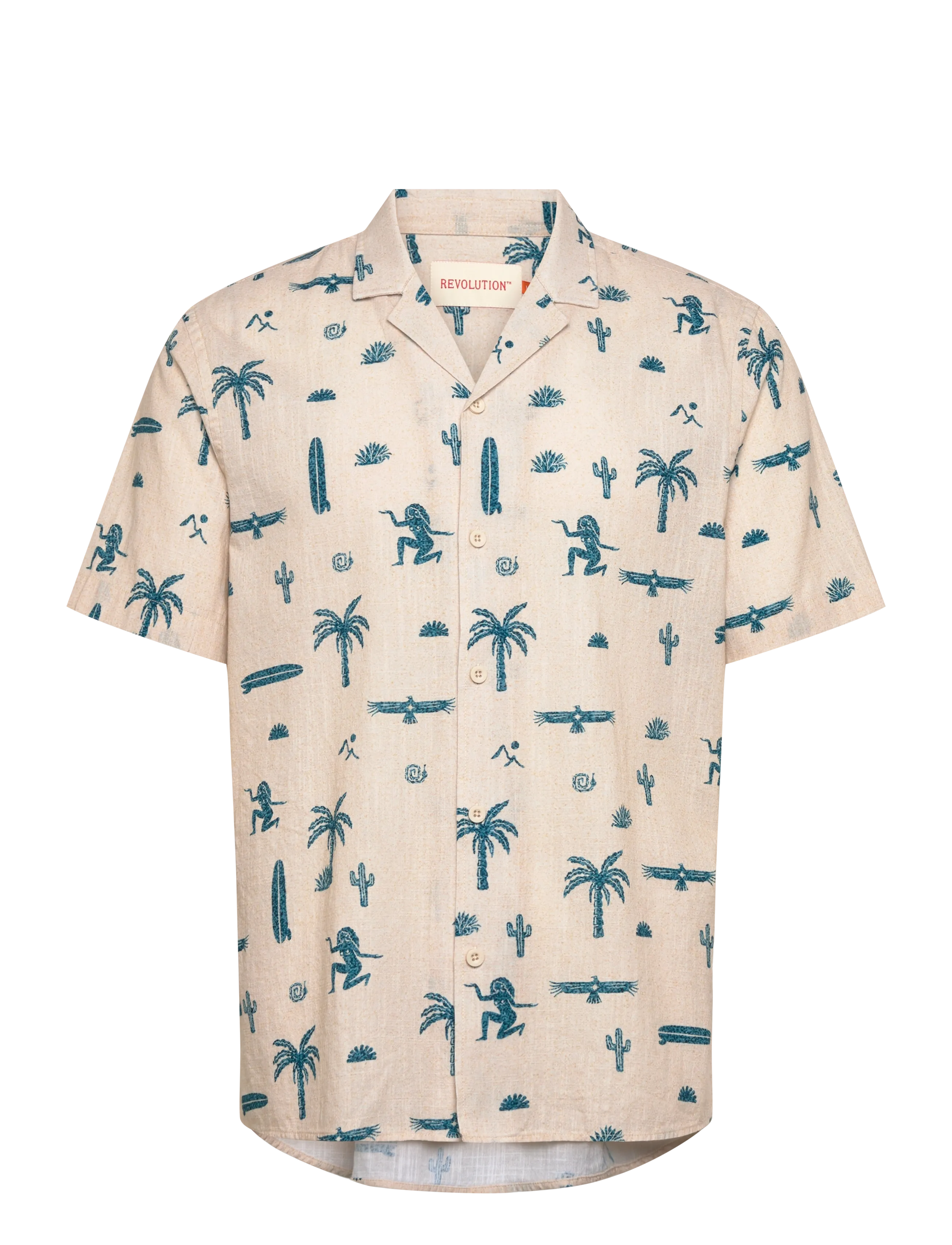 REVOLUTION Kurzärmelig Cuban Shirt Cream - L - Herren