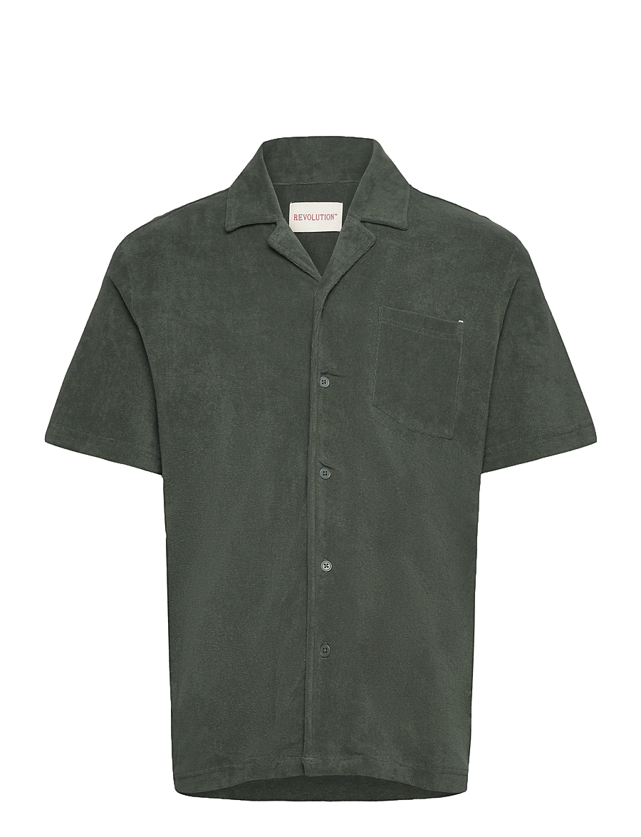 Revolution - Terry Short-sleeved Cuban Shirt - kortærmede skjorter - dustgreen - 0