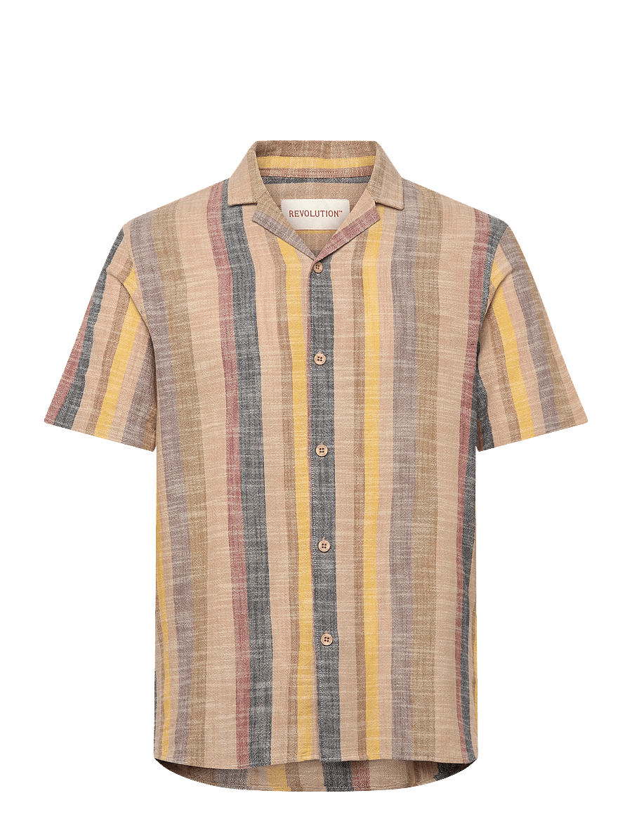 Revolution - Short-sleeved Cuban Shirt - kurzarmhemden - brown - 1