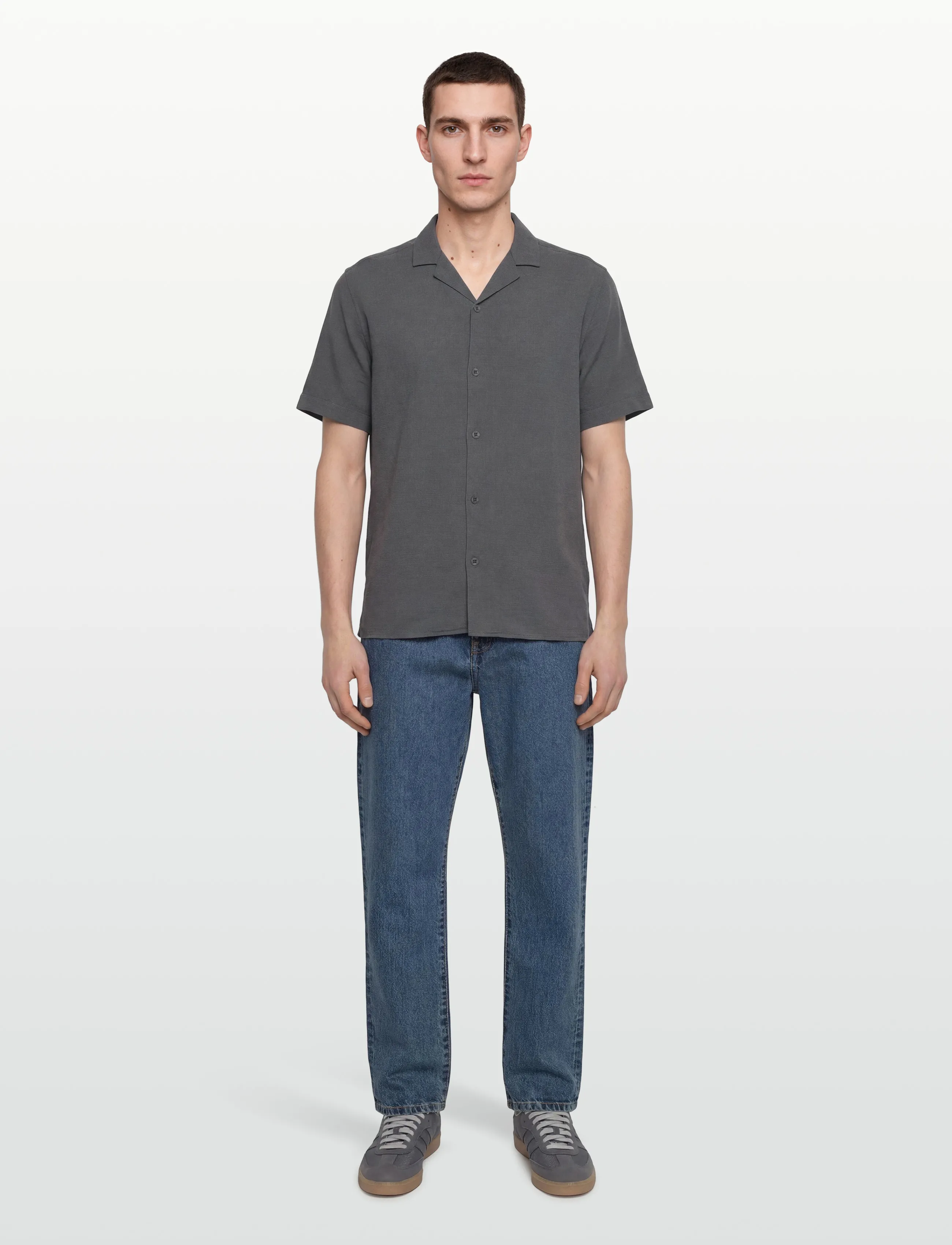 Revolution Short-Sleeved Cuban Shirt, L, Shirts, Grau - Short-sleeved, Männerswear