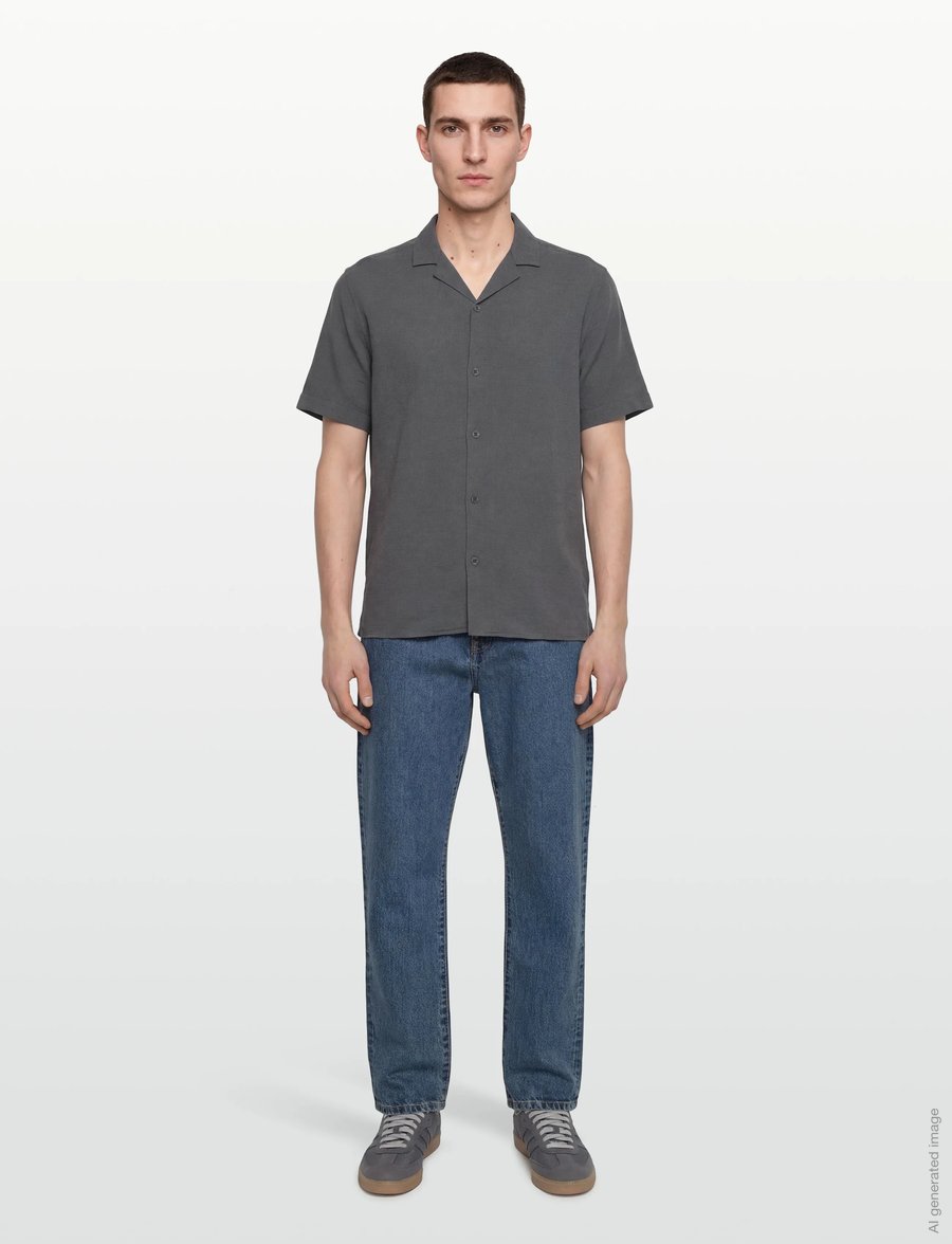 Revolution - Short-sleeved Cuban Shirt - kurzarmhemden - darkgrey - 0