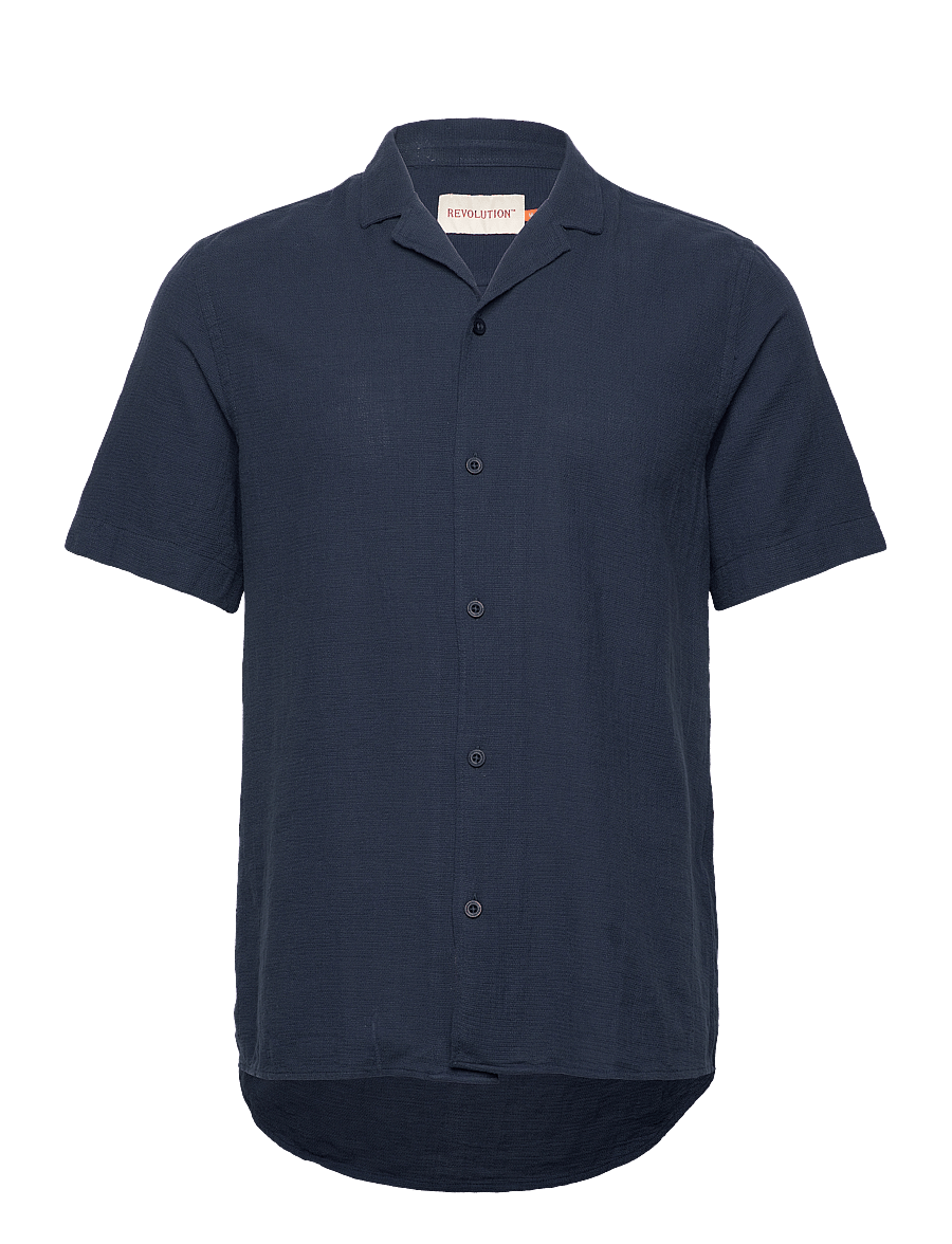 Revolution - Short-sleeved Cuban Shirt - kurzarmhemden - navy - 0