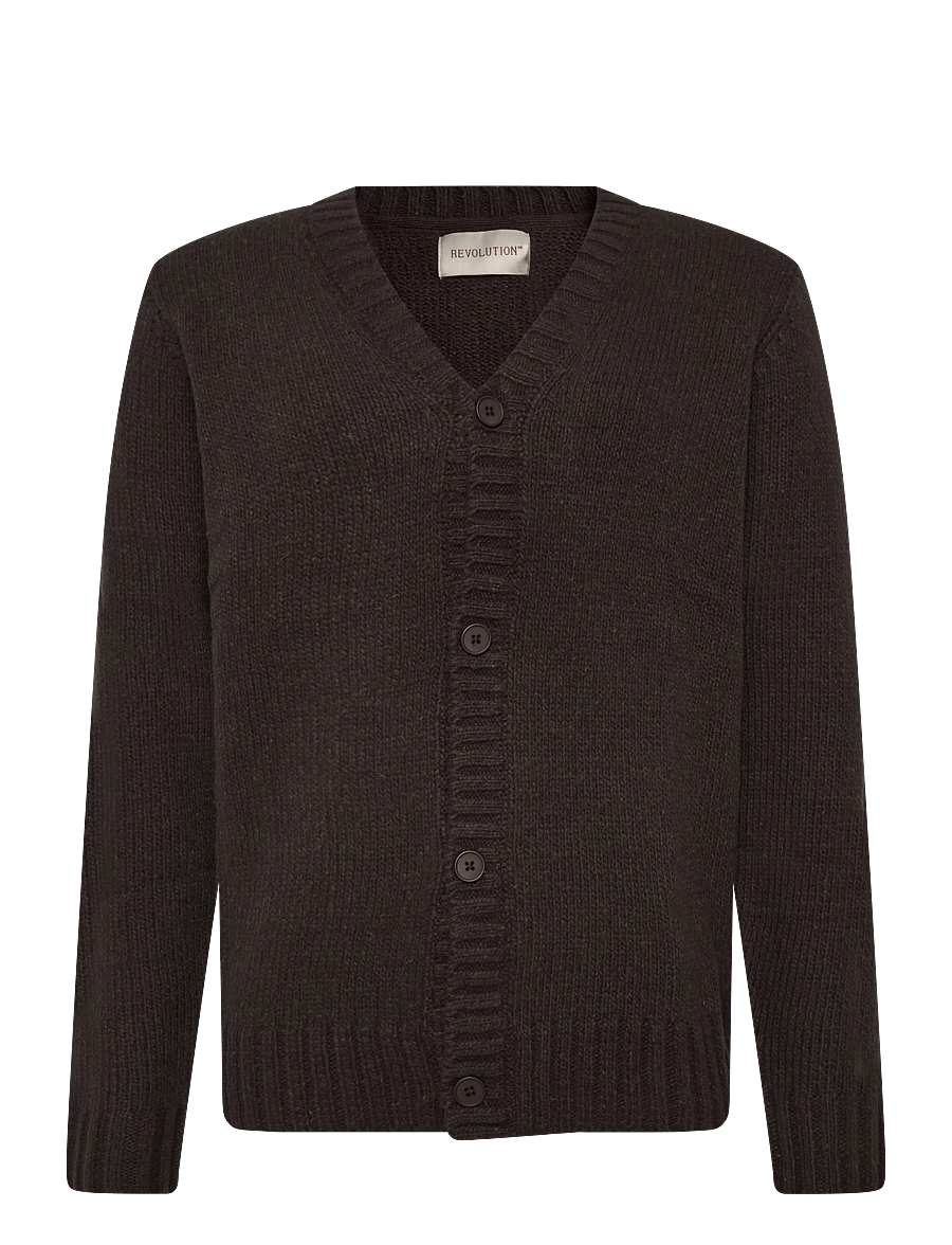 Revolution - Knit Cardigan - cardigans - darkbrown - 0