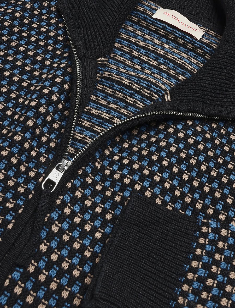 Revolution - Zipped Knit Cardigan - cardigans - blue - 2
